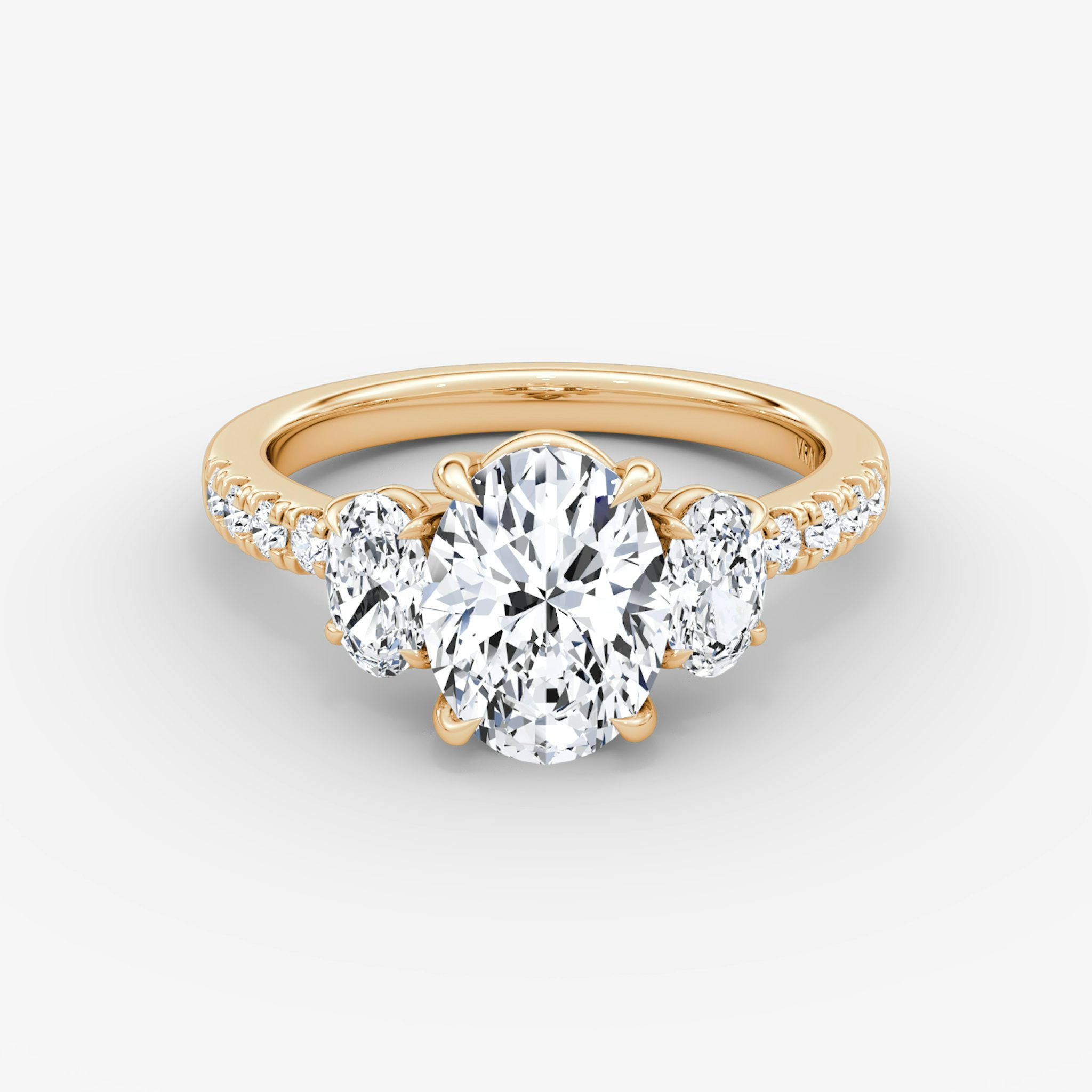 The Trellis Three Stone | Oval | 14k | Rose Gold | bandAccent: Pavé | diamondOrientation: vertical | caratWeight: other
