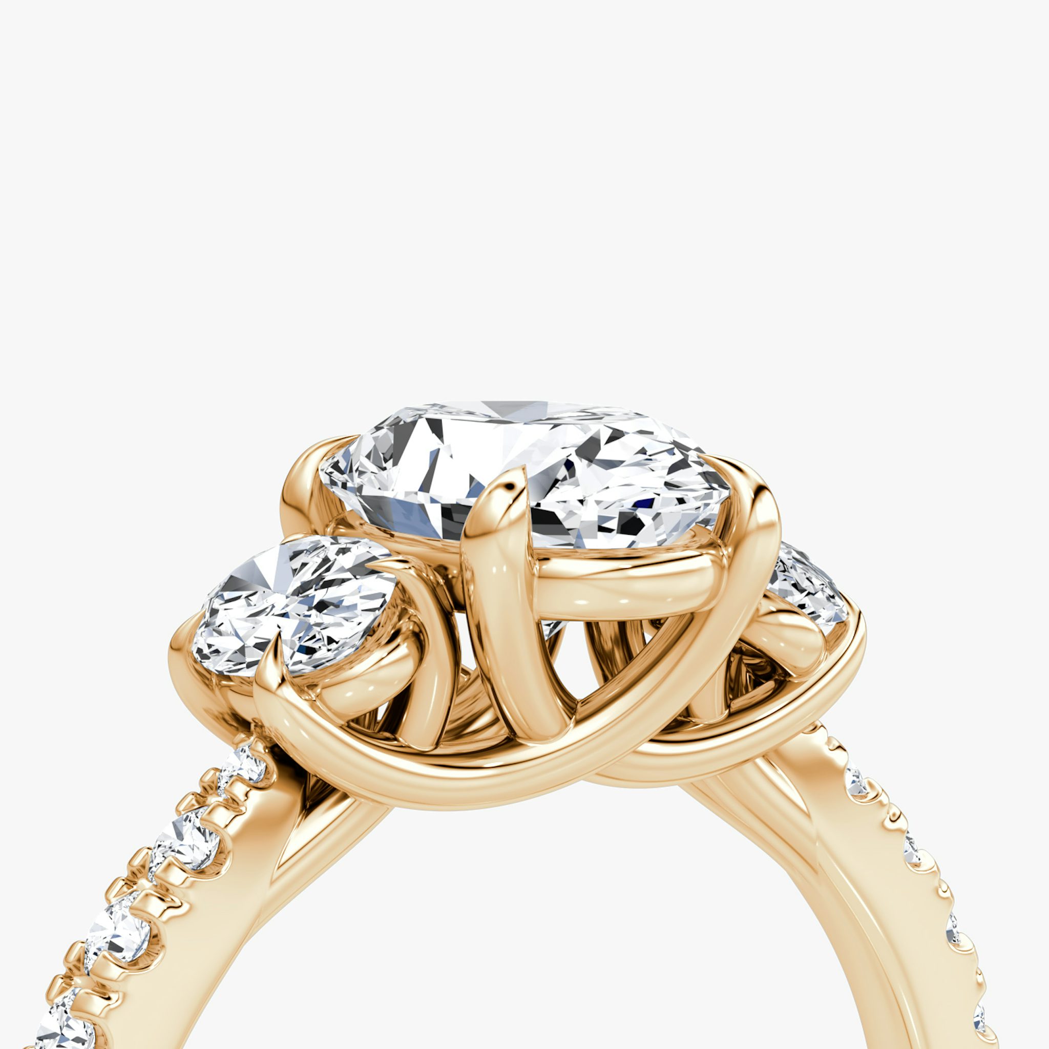 The Trellis Three Stone | Oval | 14k | Rose Gold | bandAccent: Pavé | diamondOrientation: vertical | caratWeight: other