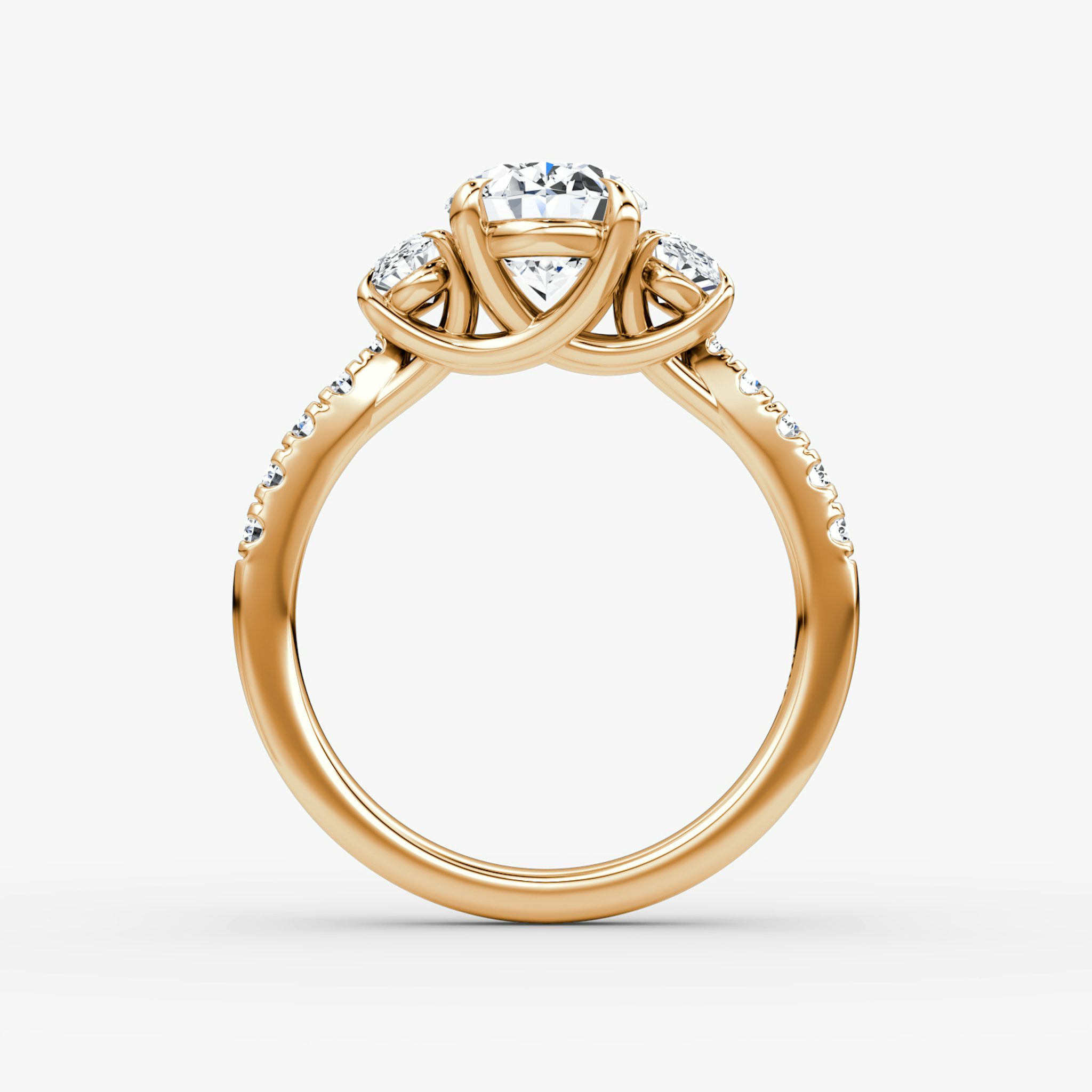 The Trellis Three Stone | Oval | 14k | Rose Gold | bandAccent: Pavé | diamondOrientation: vertical | caratWeight: other
