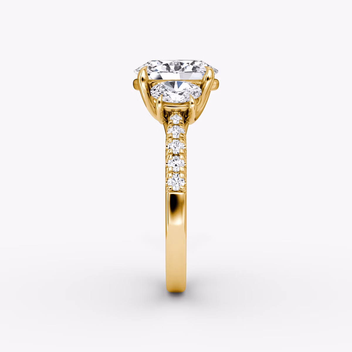 The Trellis Three Stone | Oval | 18k | Yellow Gold | bandAccent: Pavé | diamondOrientation: vertical | caratWeight: other
