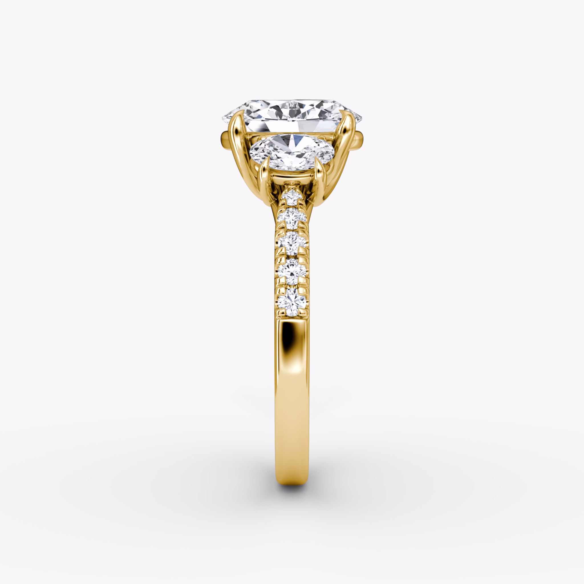The Trellis Three Stone | Oval | 18k | Yellow Gold | bandAccent: Pavé | diamondOrientation: vertical | caratWeight: other