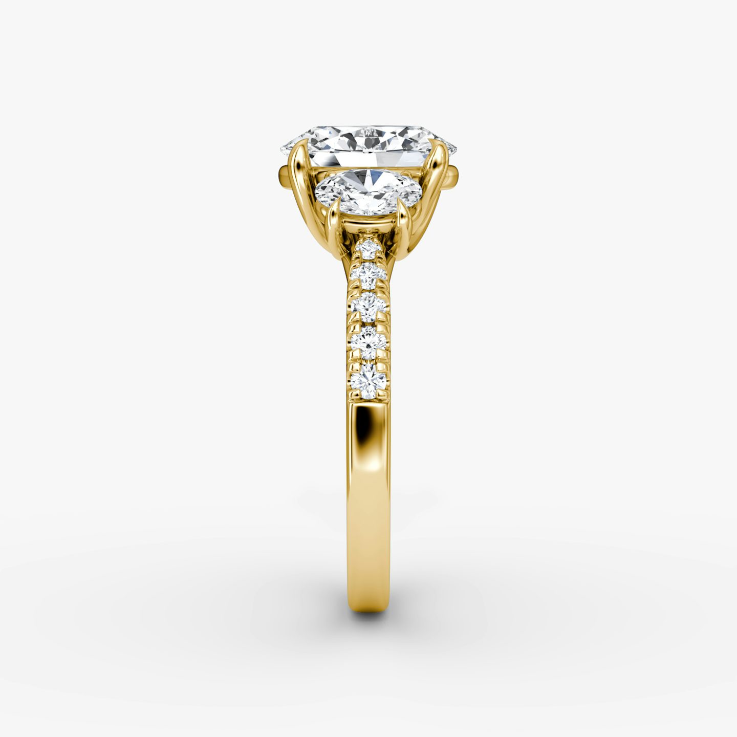 The Trellis Three Stone | Oval | 18k | Yellow Gold | bandAccent: Pavé | diamondOrientation: vertical | caratWeight: other