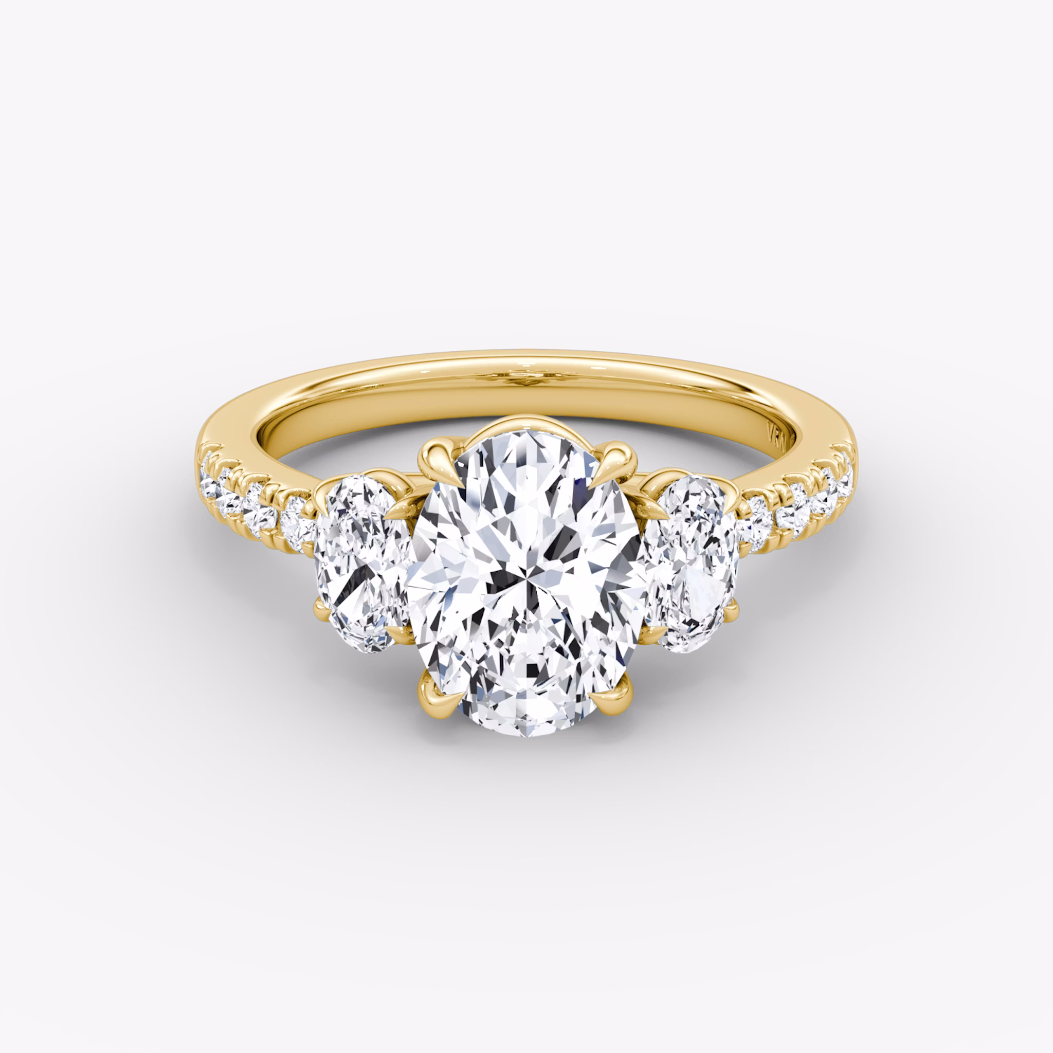 The Trellis Three Stone | Oval | 18k | Yellow Gold | bandAccent: Pavé | diamondOrientation: vertical | caratWeight: other