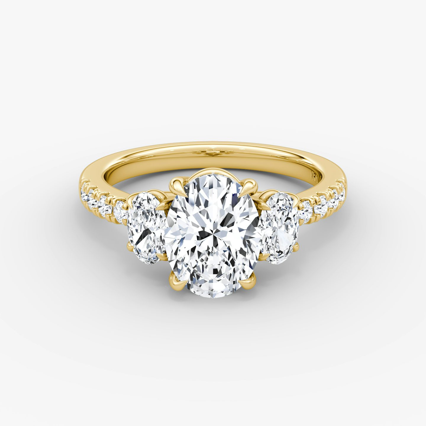 The Trellis Three Stone | Oval | 18k | Yellow Gold | bandAccent: Pavé | diamondOrientation: vertical | caratWeight: other