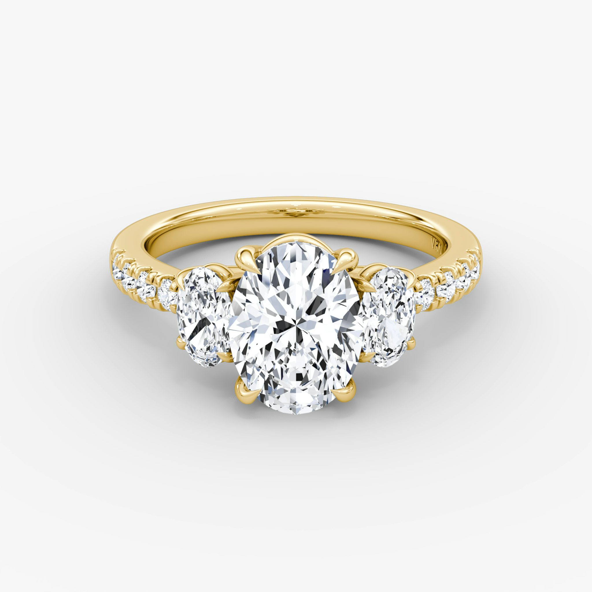 The Trellis Three Stone | Oval | 18k | Yellow Gold | bandAccent: Pavé | diamondOrientation: vertical | caratWeight: other