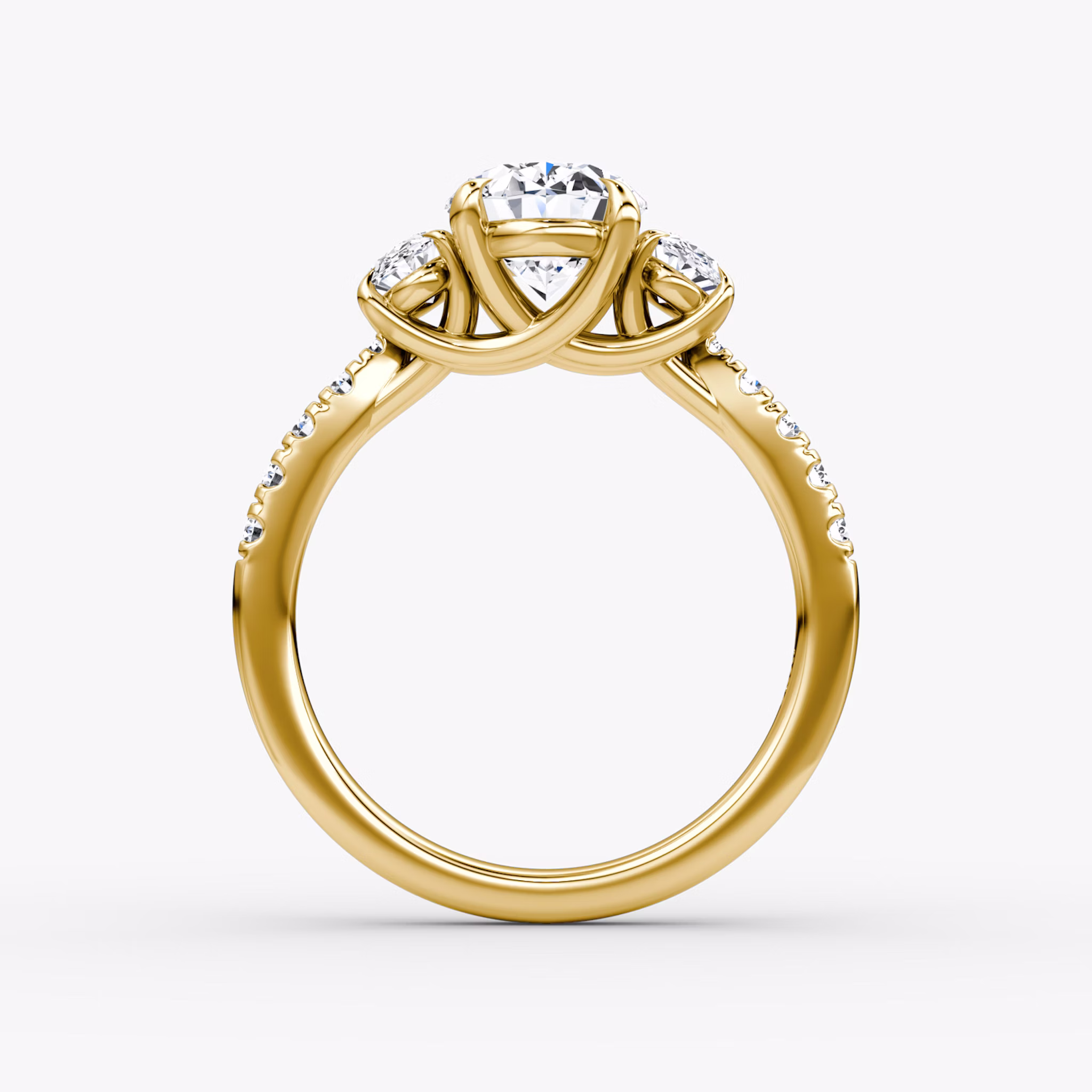 The Trellis Three Stone | Oval | 18k | Yellow Gold | bandAccent: Pavé | diamondOrientation: vertical | caratWeight: other