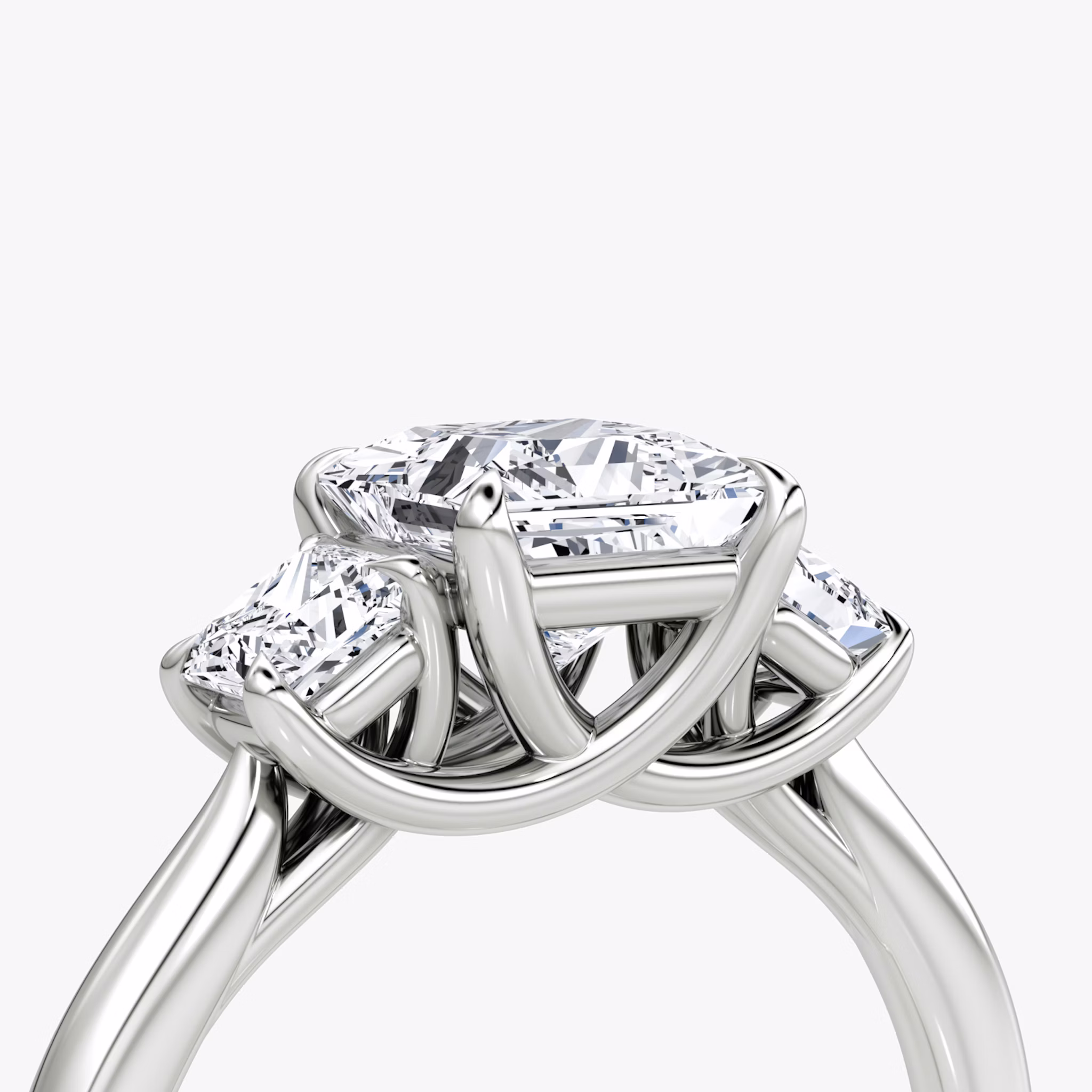 The Trellis Three Stone | Princess | 18k | White Gold | bandAccent: Plain | diamondOrientation: vertical | caratWeight: other