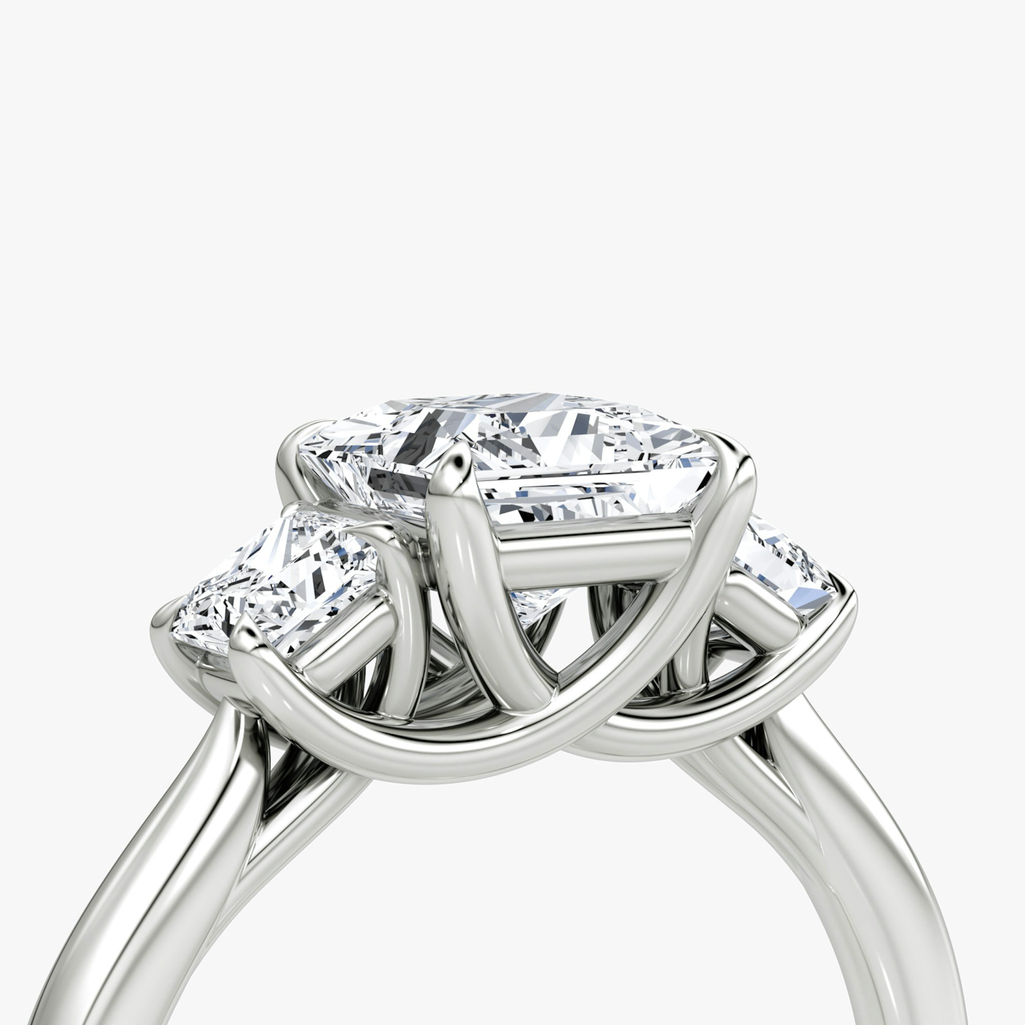 The Trellis Three Stone | Princess | 18k | White Gold | bandAccent: Plain | diamondOrientation: vertical | caratWeight: other