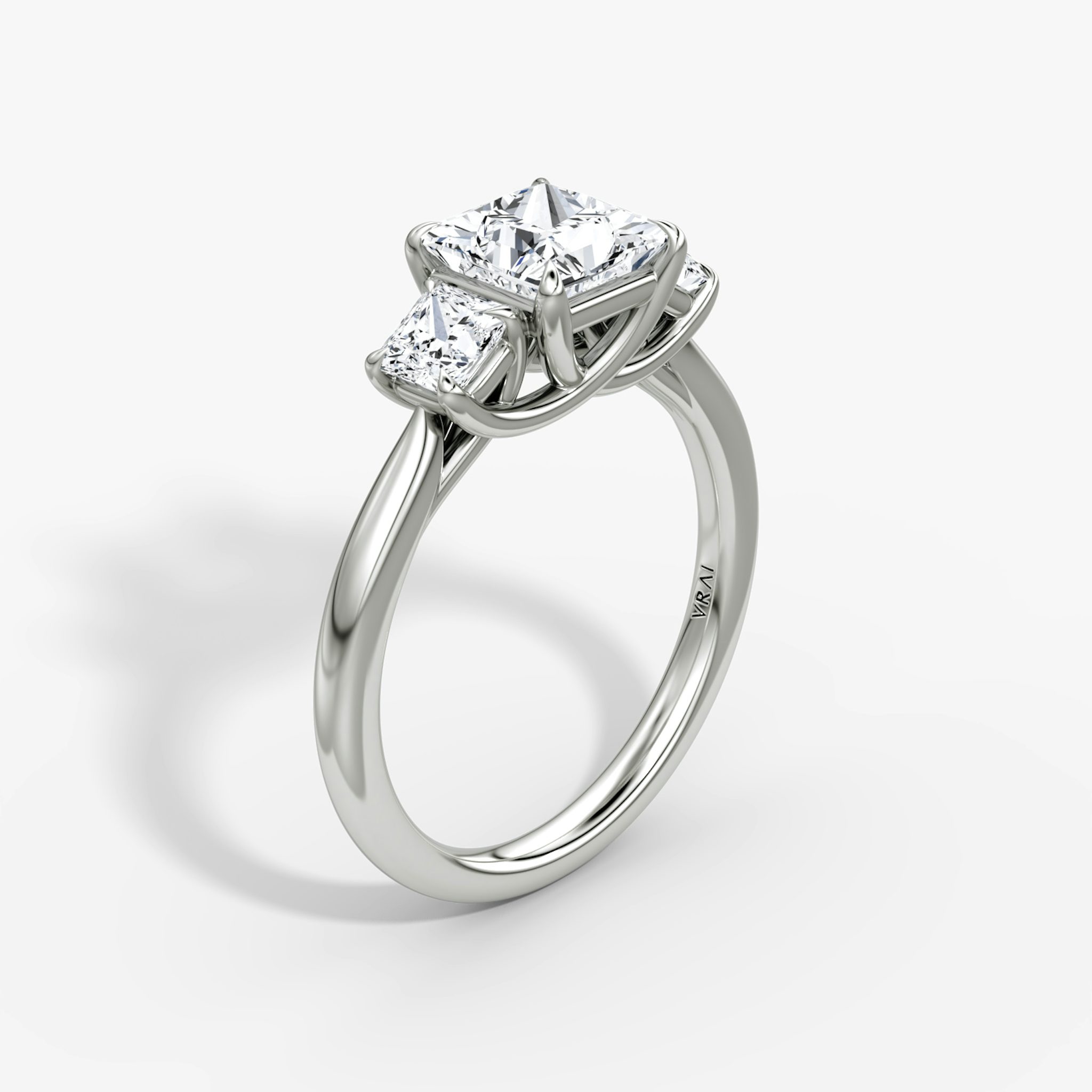 The Trellis Three Stone | Princess | 18k | White Gold | bandAccent: Plain | diamondOrientation: vertical | caratWeight: other