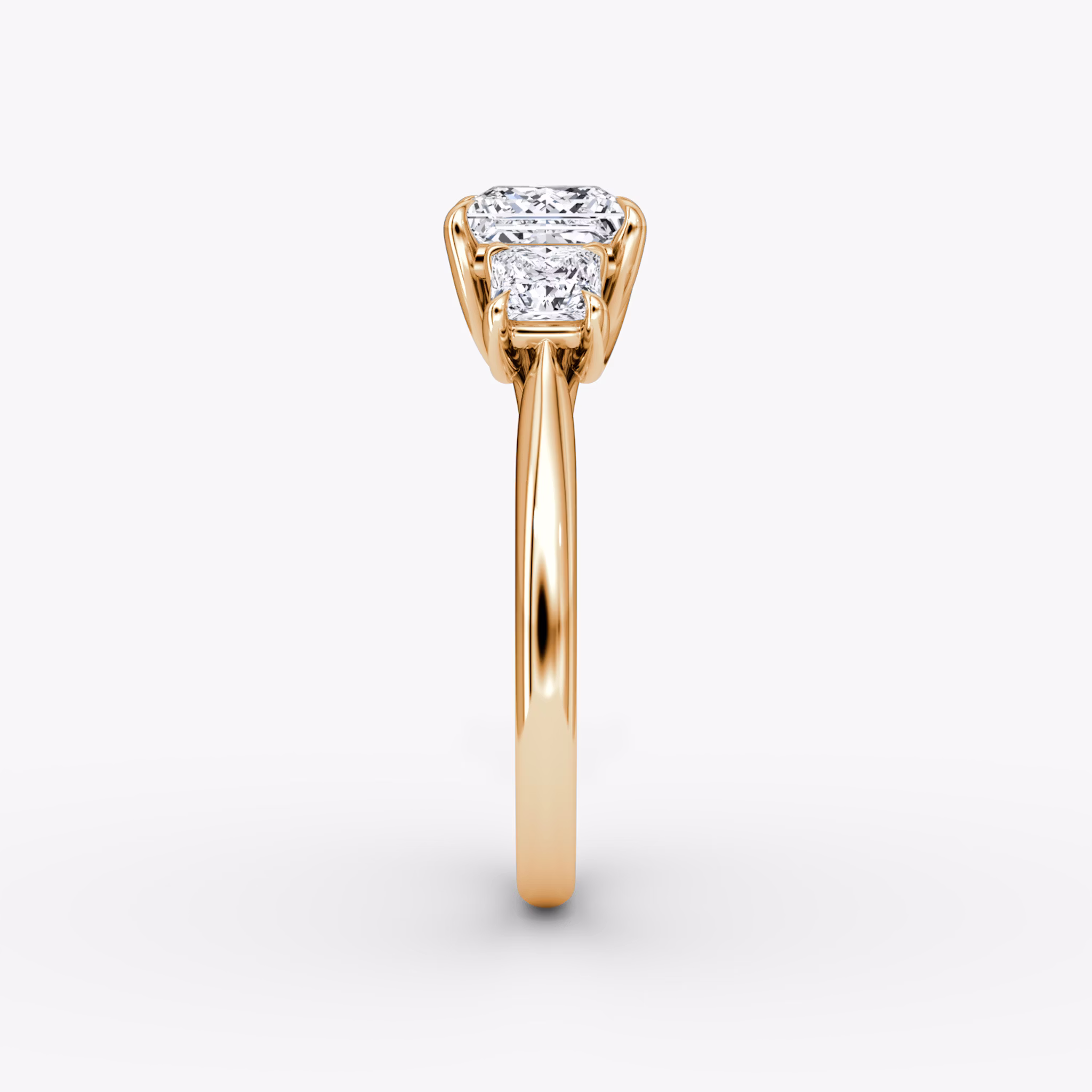 The Trellis Three Stone | Princess | 14k | Rose Gold | bandAccent: Plain | diamondOrientation: vertical | caratWeight: other
