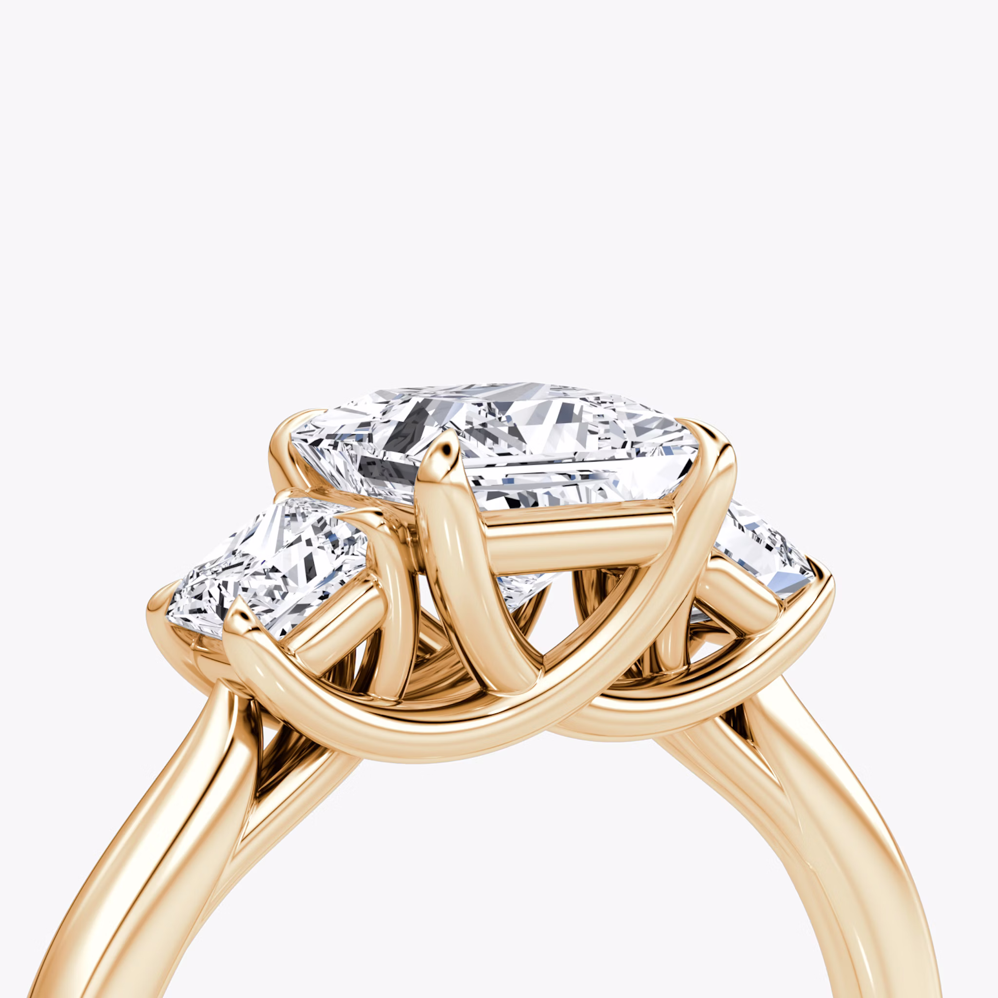 The Trellis Three Stone | Princess | 14k | Rose Gold | bandAccent: Plain | diamondOrientation: vertical | caratWeight: other