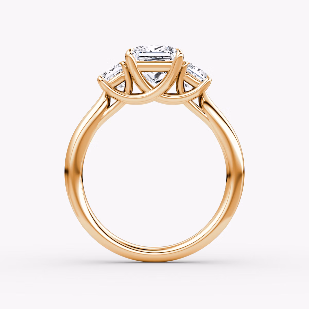 The Trellis Three Stone | Princess | 14k | Rose Gold | bandAccent: Plain | diamondOrientation: vertical | caratWeight: other