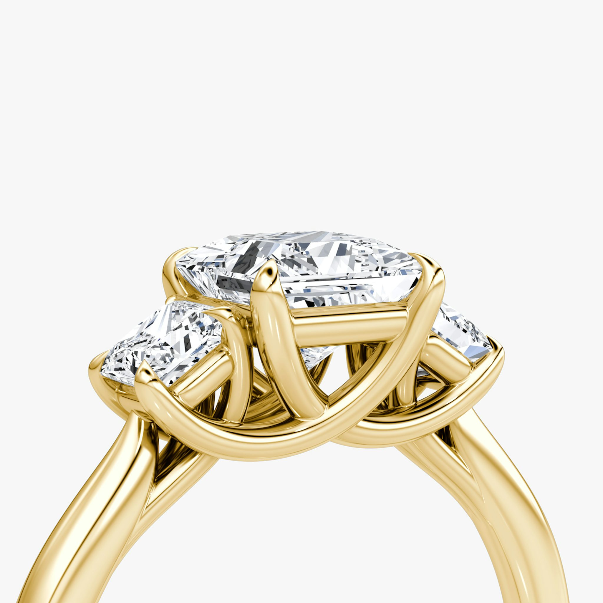 The Trellis Three Stone | Princess | 18k | Yellow Gold | bandAccent: Plain | diamondOrientation: vertical | caratWeight: other