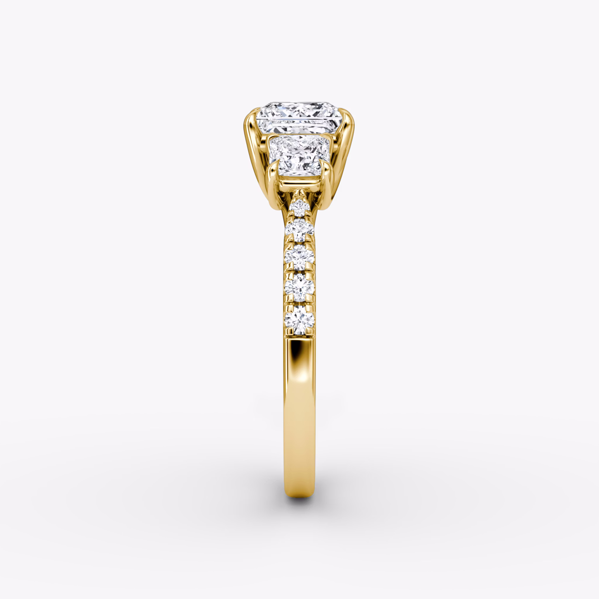 The Trellis Three Stone | Princess | 18k | Yellow Gold | bandAccent: Pavé | diamondOrientation: vertical | caratWeight: other