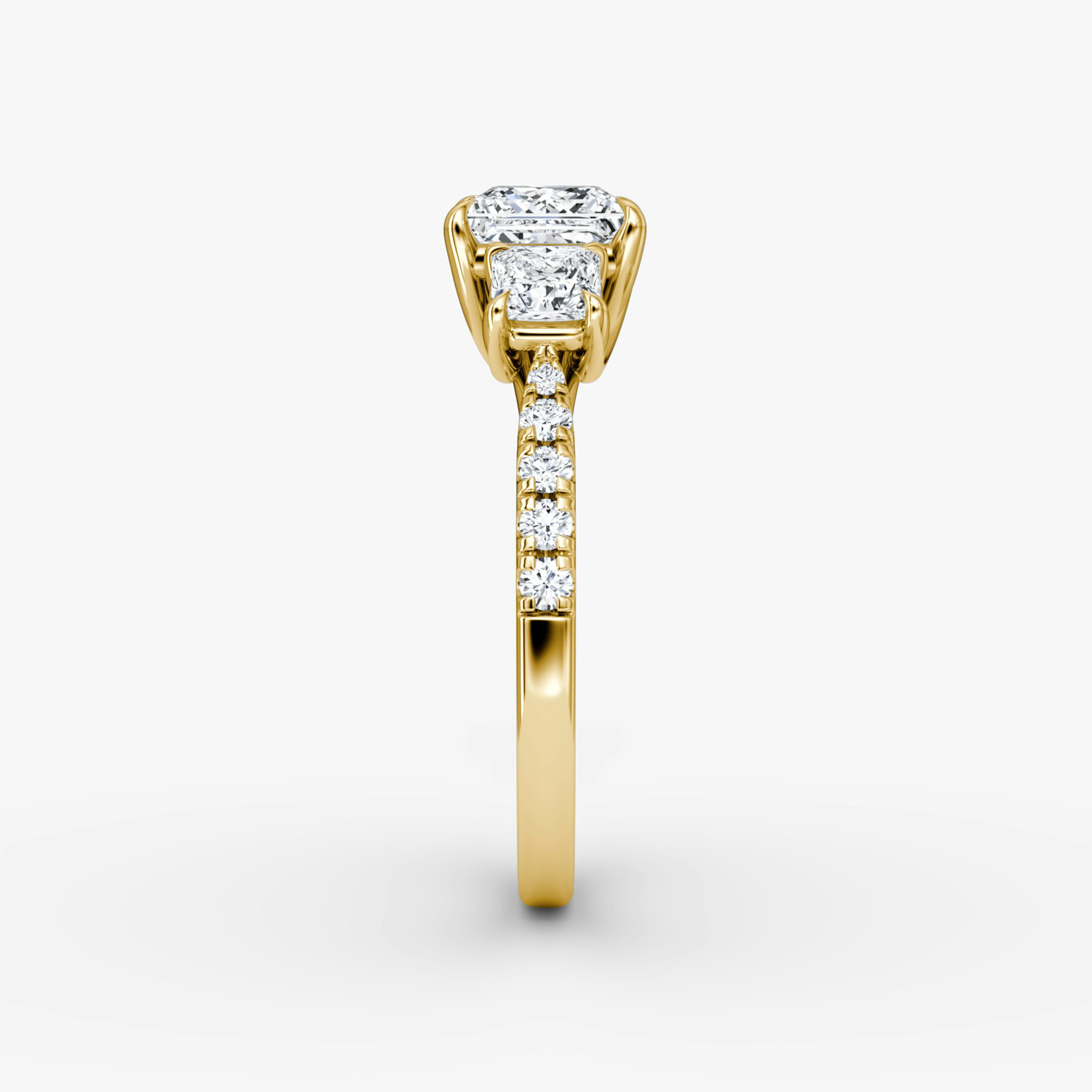 The Trellis Three Stone | Princess | 18k | Yellow Gold | bandAccent: Pavé | diamondOrientation: vertical | caratWeight: other