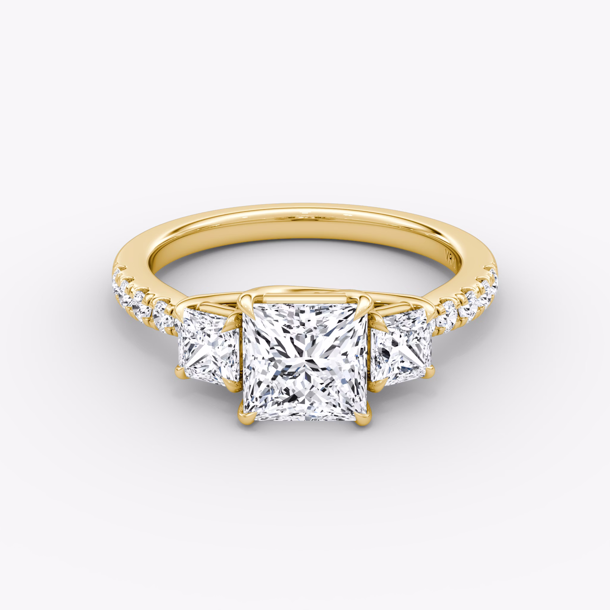 The Trellis Three Stone | Princess | 18k | Yellow Gold | bandAccent: Pavé | diamondOrientation: vertical | caratWeight: other