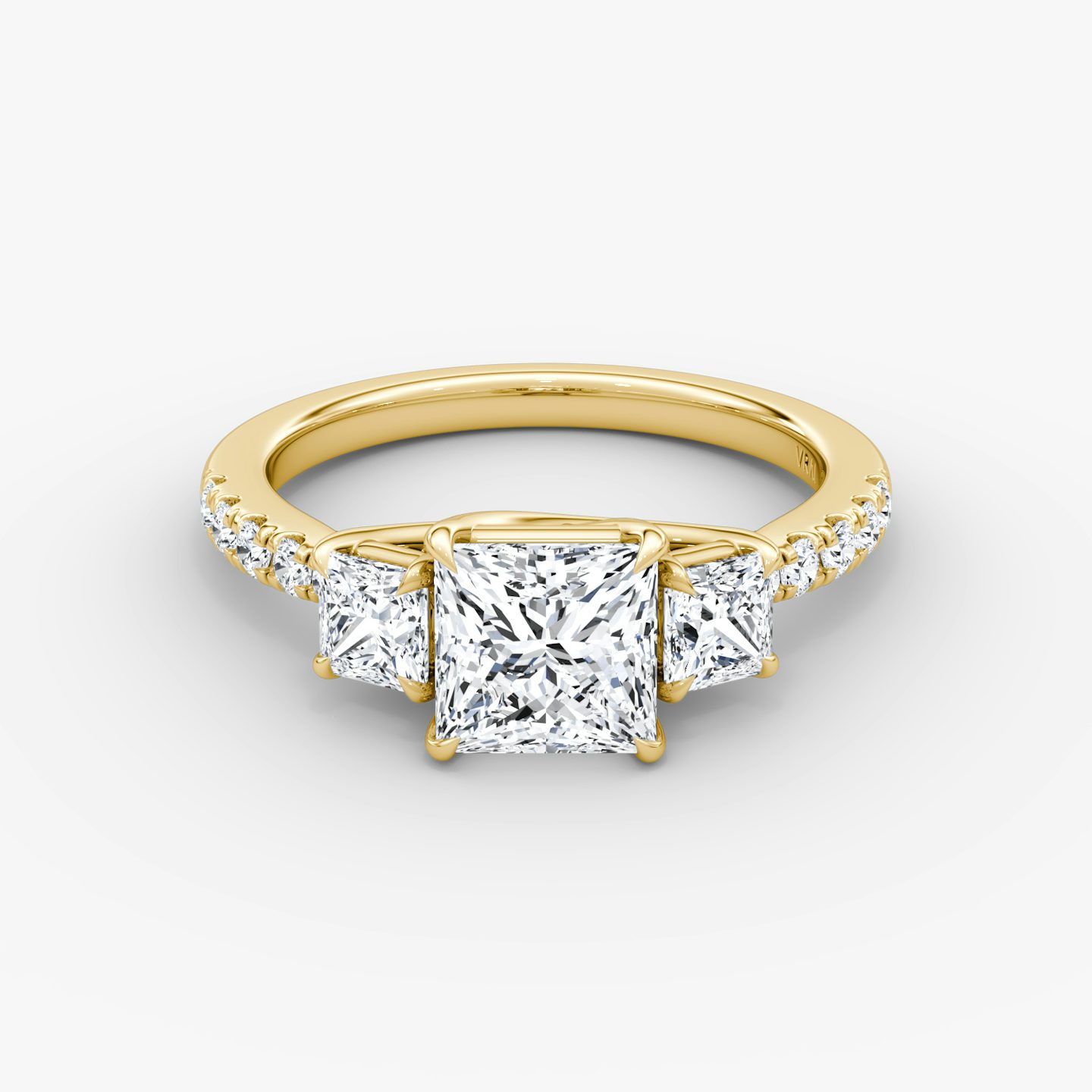 The Trellis Three Stone | Princess | 18k | Yellow Gold | bandAccent: Pavé | diamondOrientation: vertical | caratWeight: other