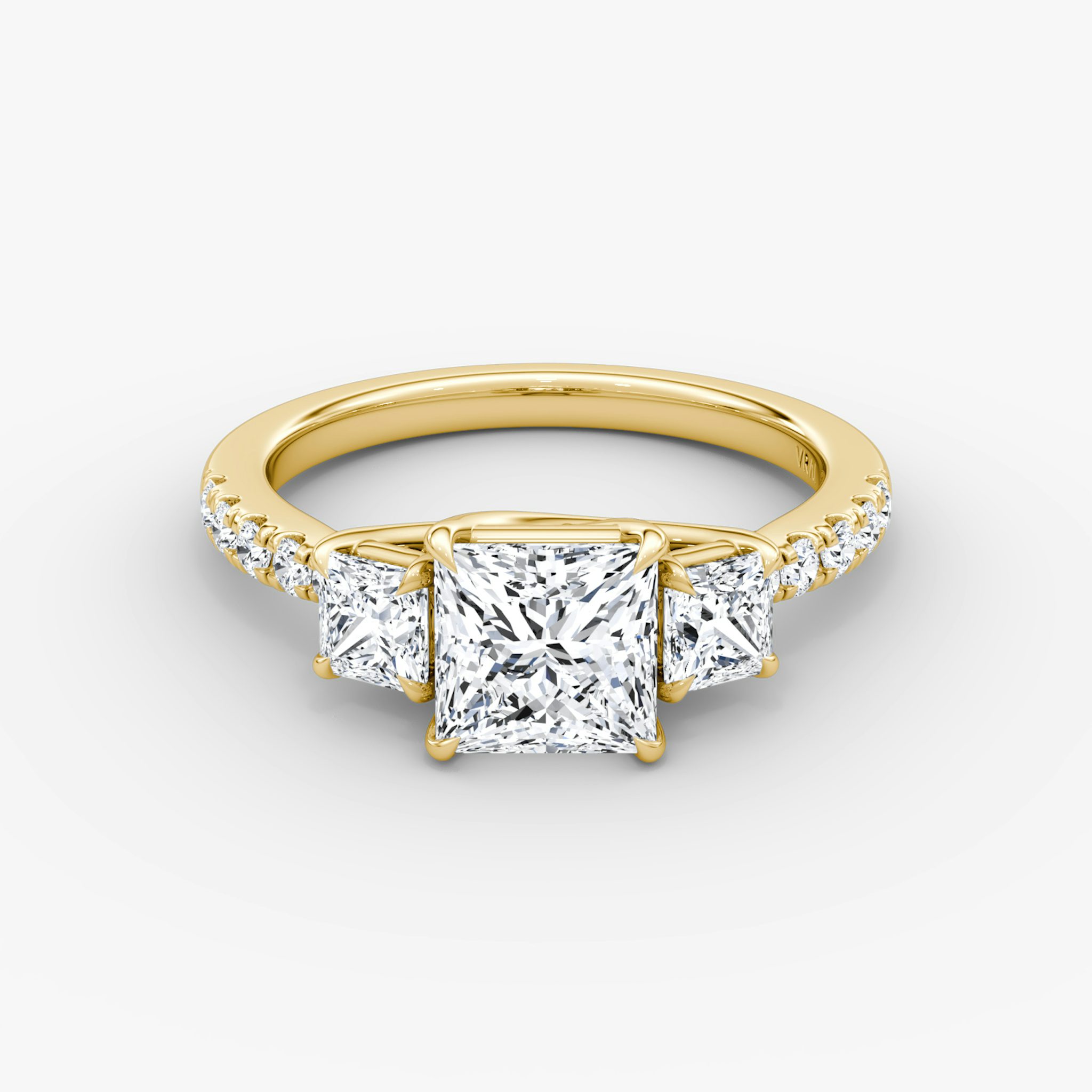 The Trellis Three Stone | Princess | 18k | Yellow Gold | bandAccent: Pavé | diamondOrientation: vertical | caratWeight: other