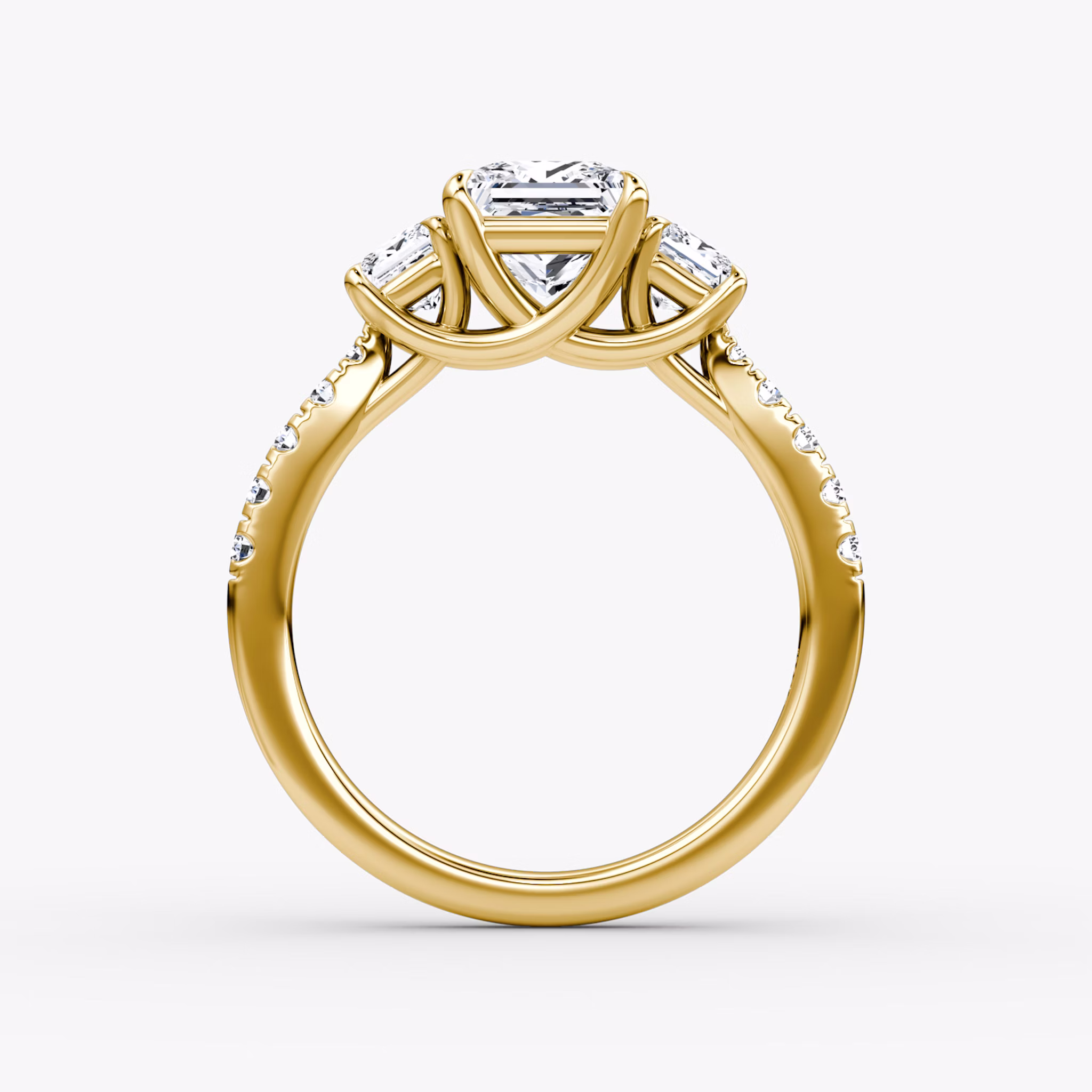 The Trellis Three Stone | Princess | 18k | Yellow Gold | bandAccent: Pavé | diamondOrientation: vertical | caratWeight: other