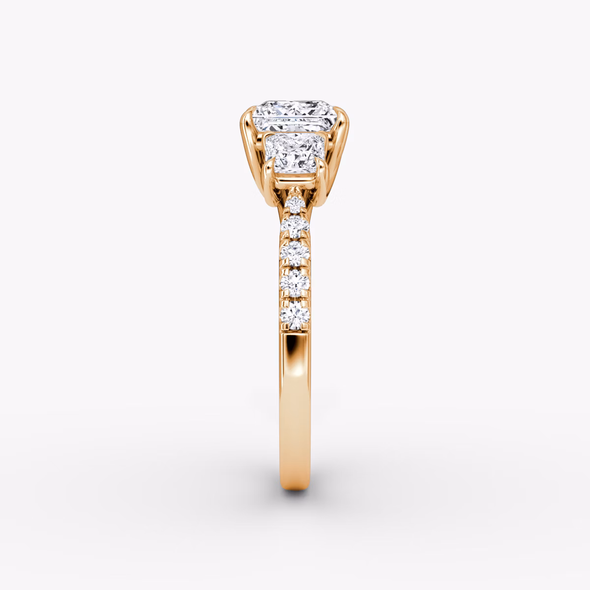 The Trellis Three Stone | Princess | 14k | Rose Gold | bandAccent: Pavé | diamondOrientation: vertical | caratWeight: other