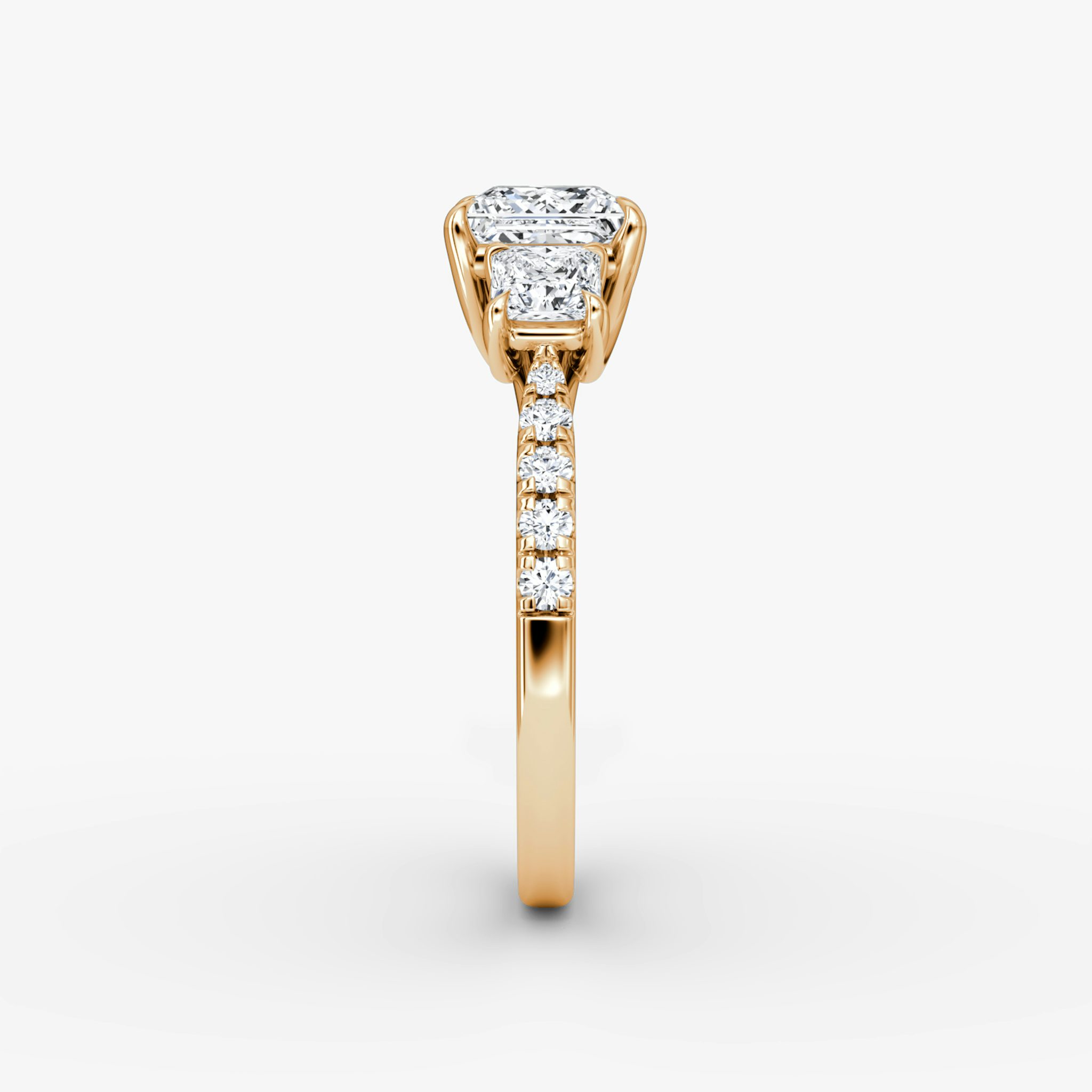 The Trellis Three Stone | Princess | 14k | Rose Gold | bandAccent: Pavé | diamondOrientation: vertical | caratWeight: other