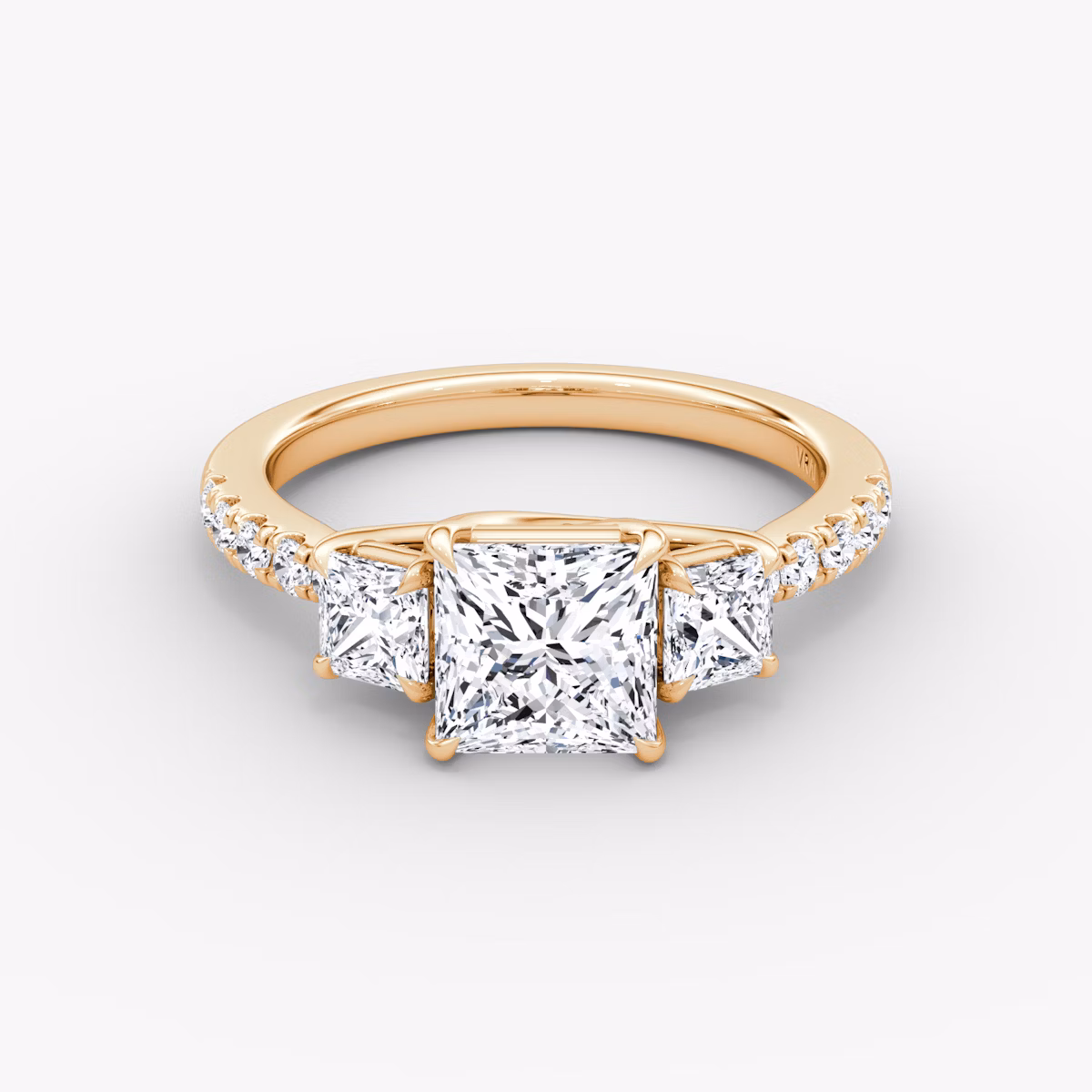 The Trellis Three Stone | Princess | 14k | Rose Gold | bandAccent: Pavé | diamondOrientation: vertical | caratWeight: other