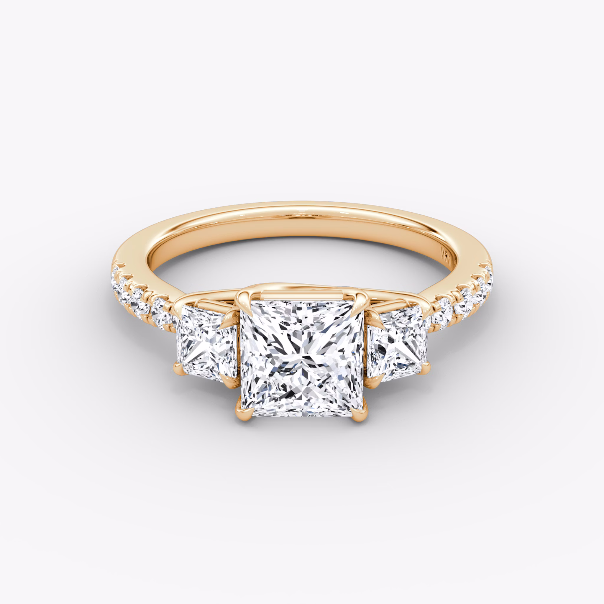 The Trellis Three Stone | Princess | 14k | Rose Gold | bandAccent: Pavé | diamondOrientation: vertical | caratWeight: other