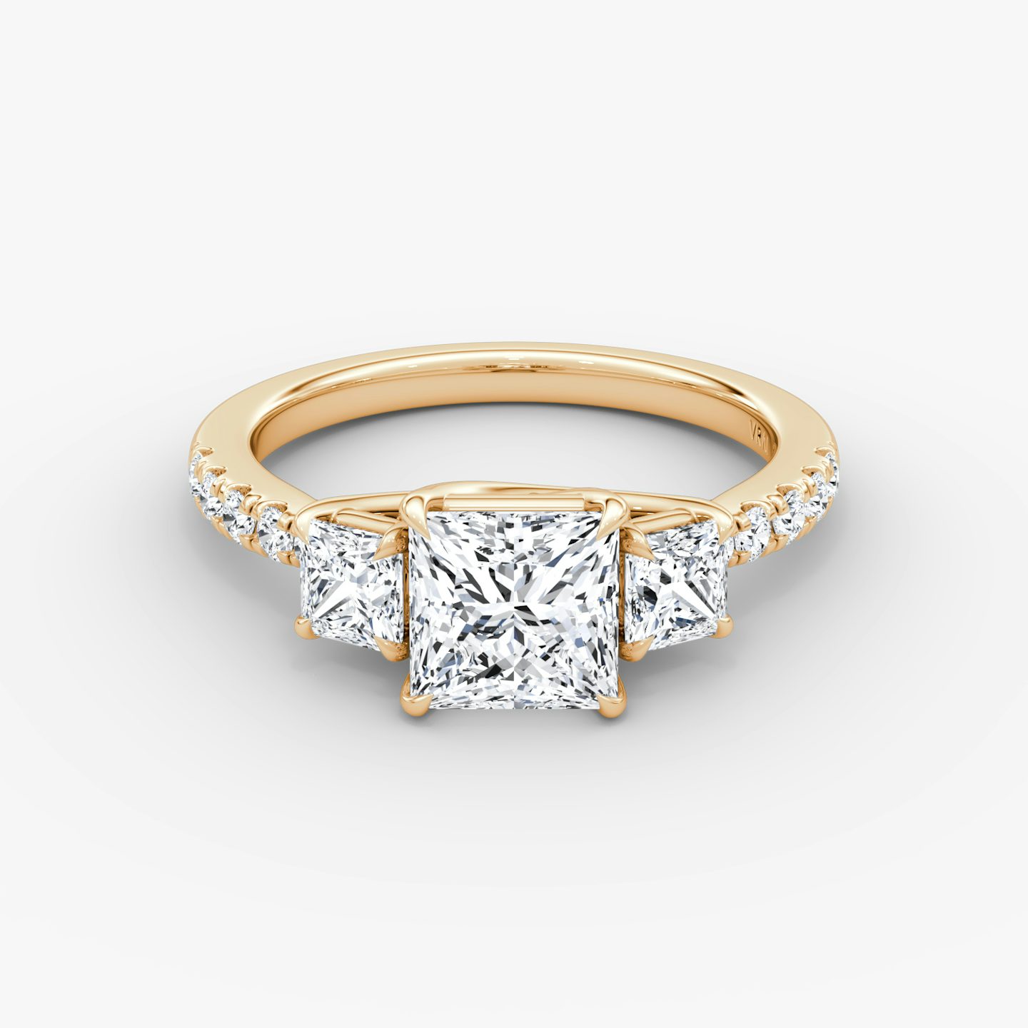 The Trellis Three Stone | Princess | 14k | Rose Gold | bandAccent: Pavé | diamondOrientation: vertical | caratWeight: other