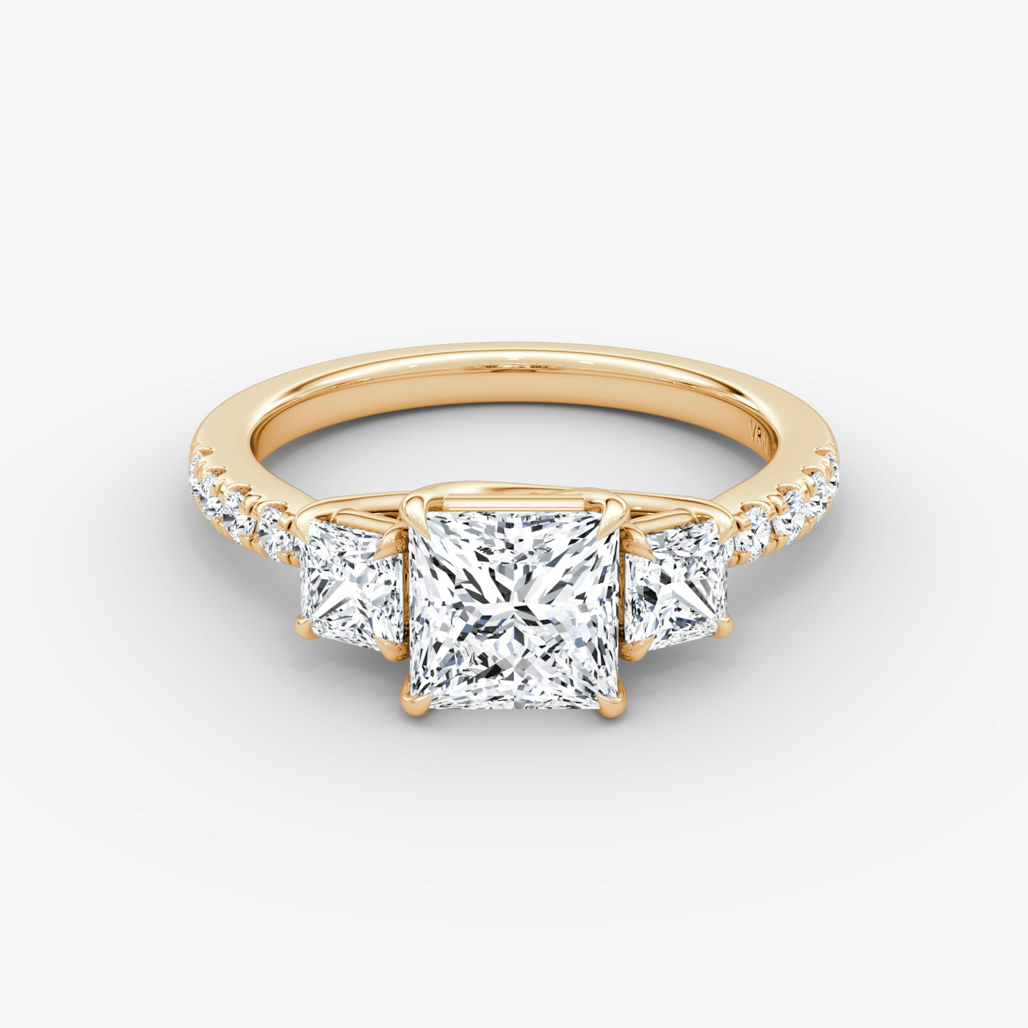 The Trellis Three Stone | Princess | 14k | Rose Gold | bandAccent: Pavé | diamondOrientation: vertical | caratWeight: other