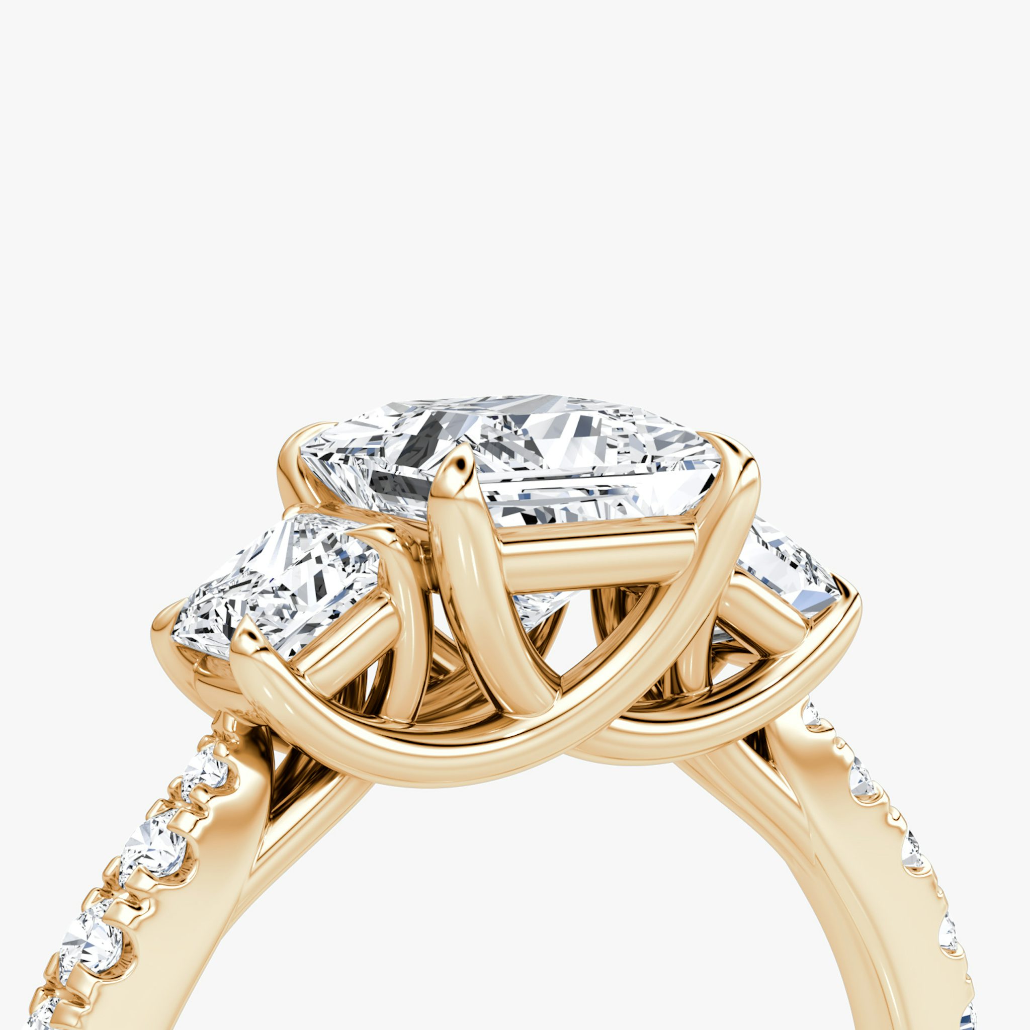 The Trellis Three Stone | Princess | 14k | Rose Gold | bandAccent: Pavé | diamondOrientation: vertical | caratWeight: other