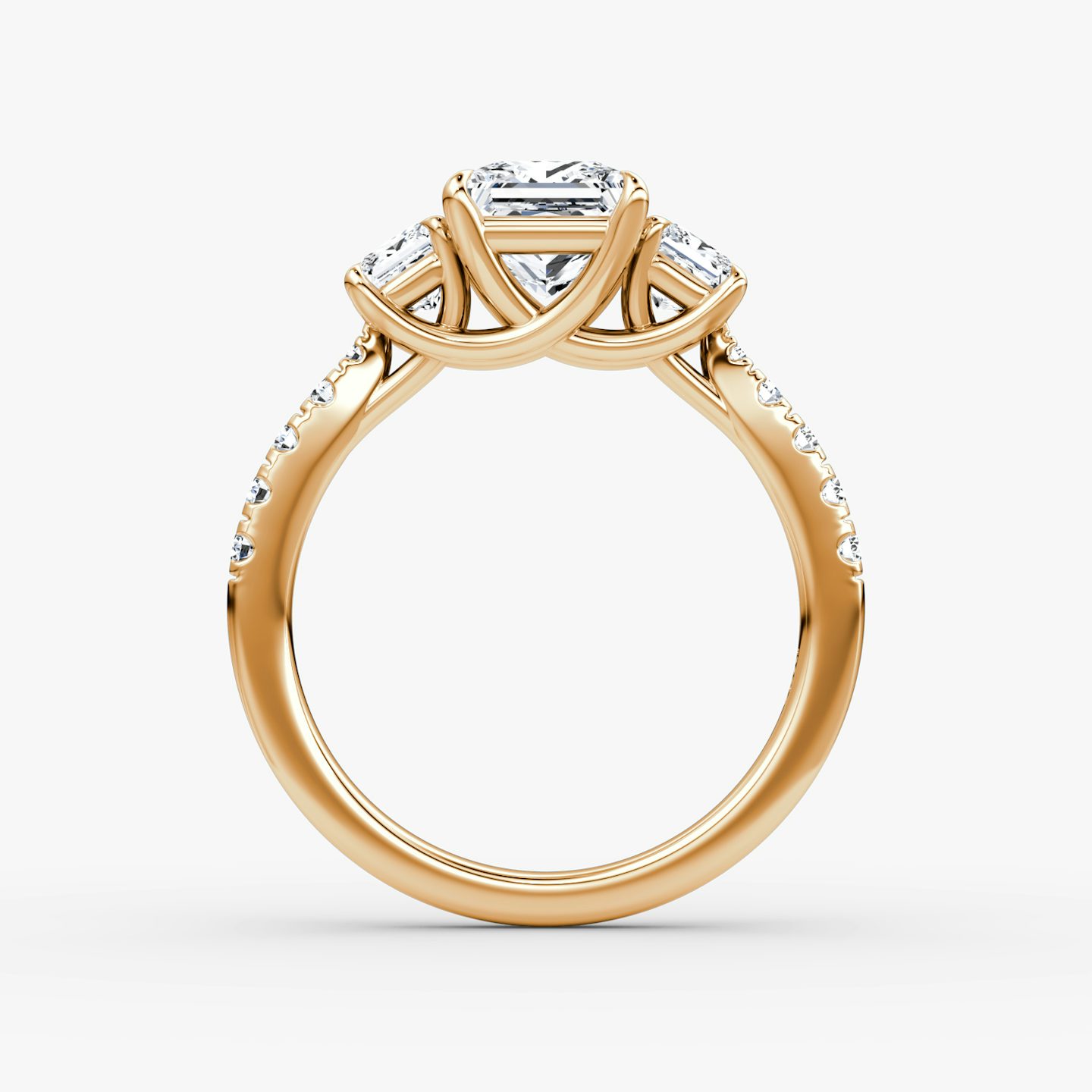 The Trellis Three Stone | Princess | 14k | Rose Gold | bandAccent: Pavé | diamondOrientation: vertical | caratWeight: other