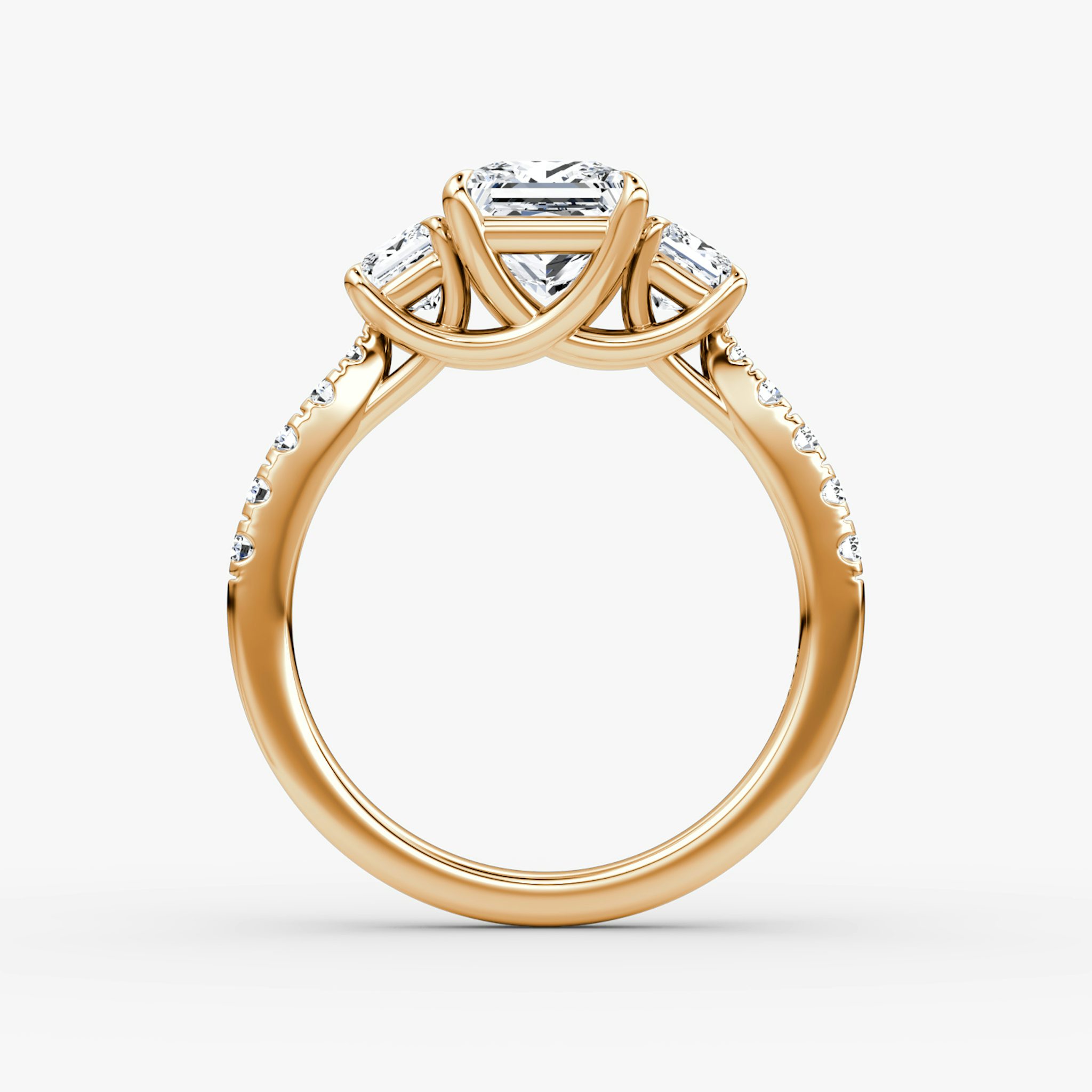 The Trellis Three Stone | Princess | 14k | Rose Gold | bandAccent: Pavé | diamondOrientation: vertical | caratWeight: other