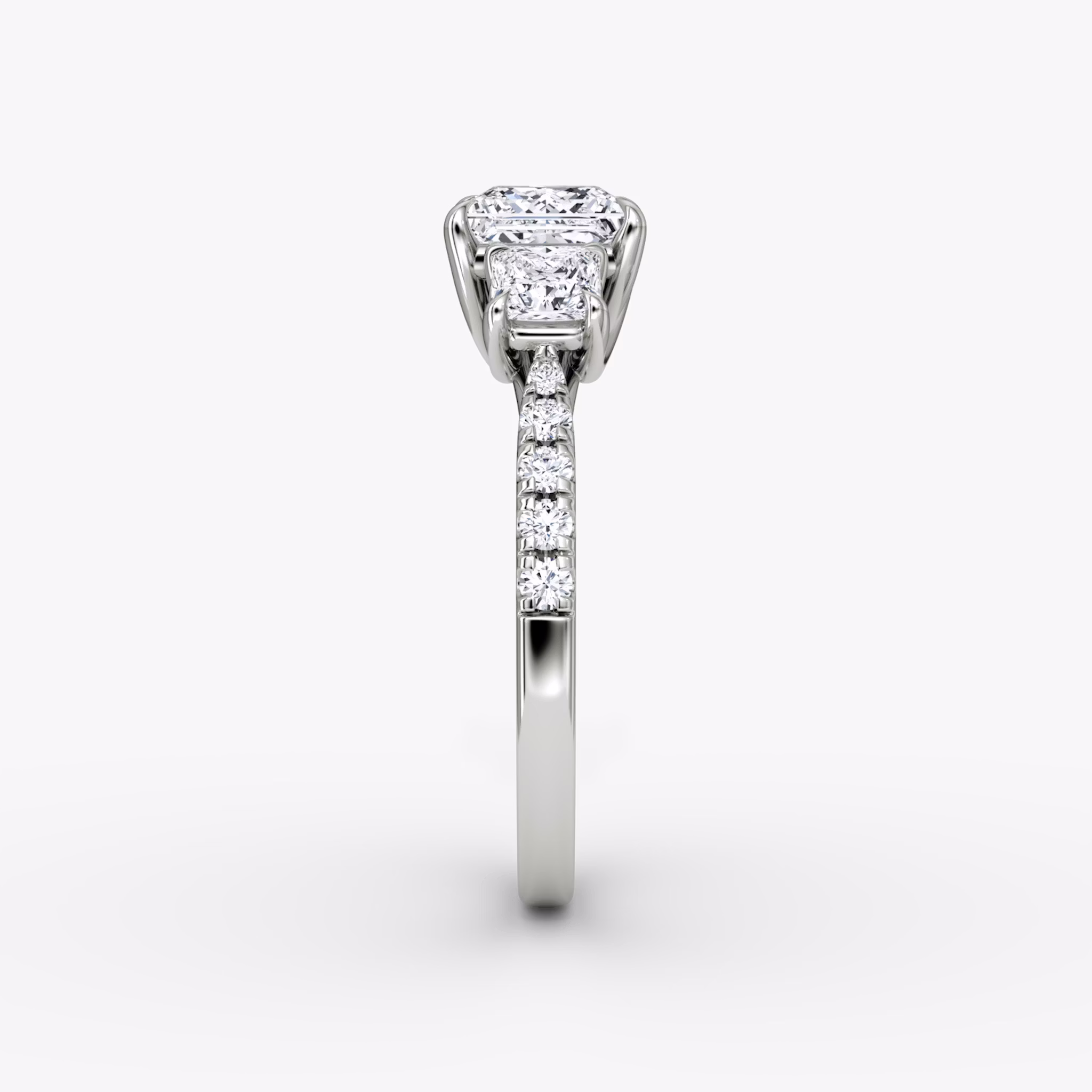 The Trellis Three Stone | Princess | Platinum | bandAccent: Pavé | diamondOrientation: vertical | caratWeight: other