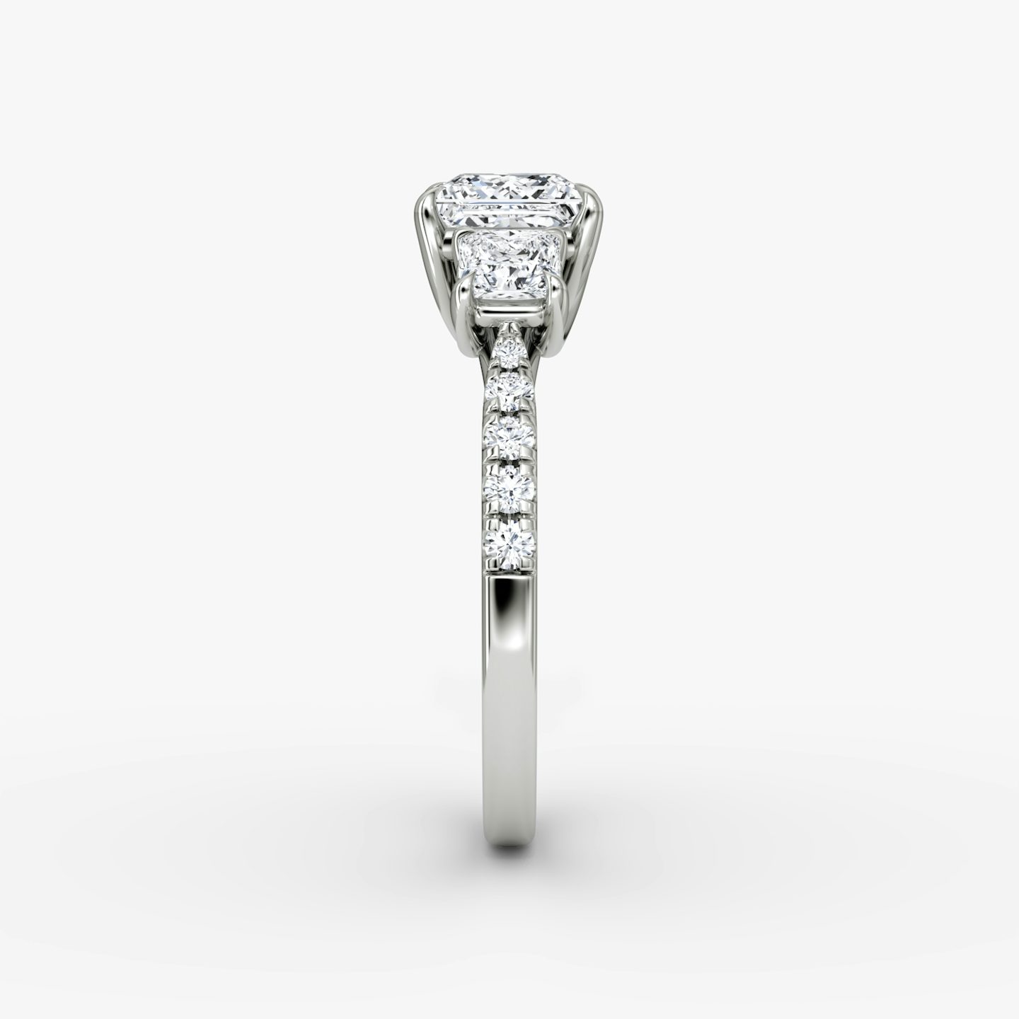 The Trellis Three Stone | Princess | 18k | White Gold | bandAccent: Pavé | diamondOrientation: vertical | caratWeight: other