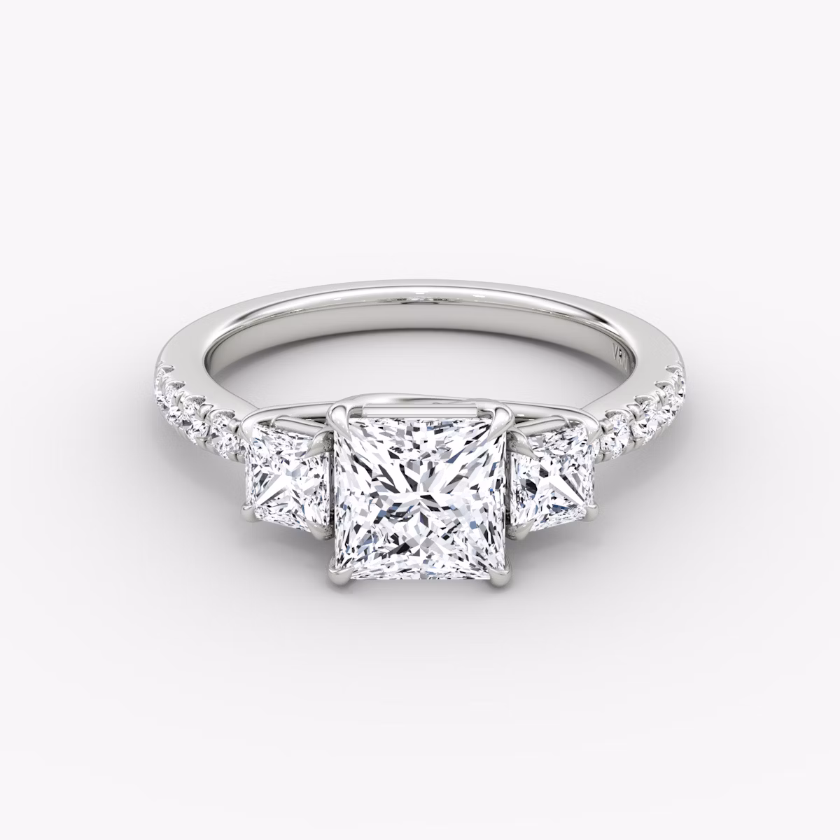 The Trellis Three Stone | Princess | Platinum | bandAccent: Pavé | diamondOrientation: vertical | caratWeight: other