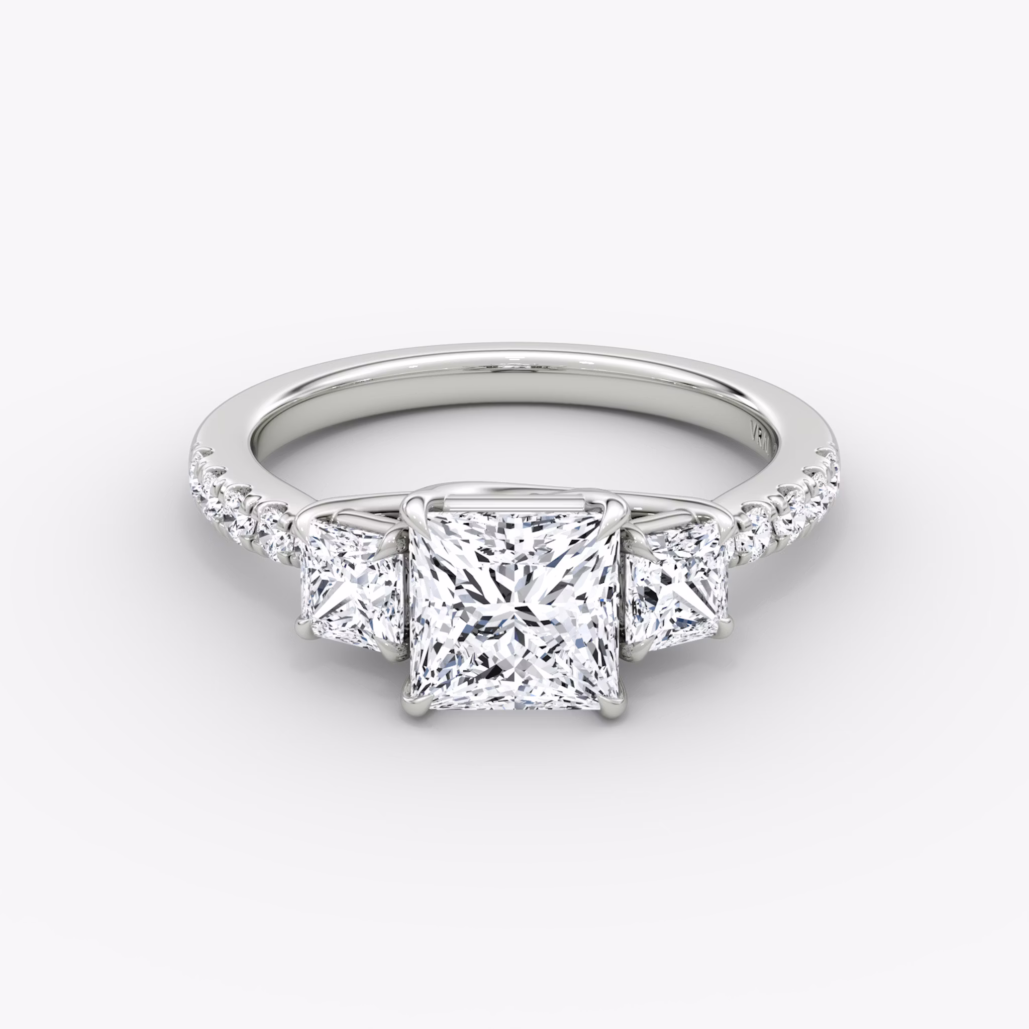 The Trellis Three Stone | Princess | Platinum | bandAccent: Pavé | diamondOrientation: vertical | caratWeight: other