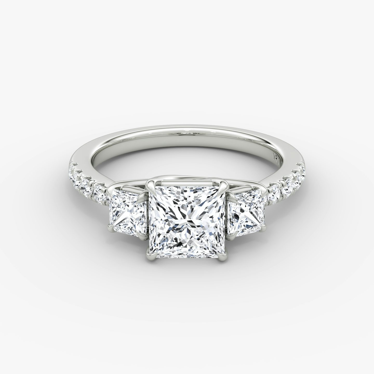The Trellis Three Stone | Princess | 18k | White Gold | bandAccent: Pavé | diamondOrientation: vertical | caratWeight: other