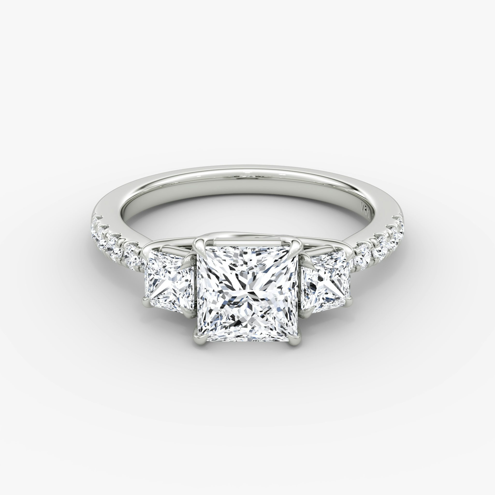 The Trellis Three Stone | Princess | Platinum | bandAccent: Pavé | diamondOrientation: vertical | caratWeight: other