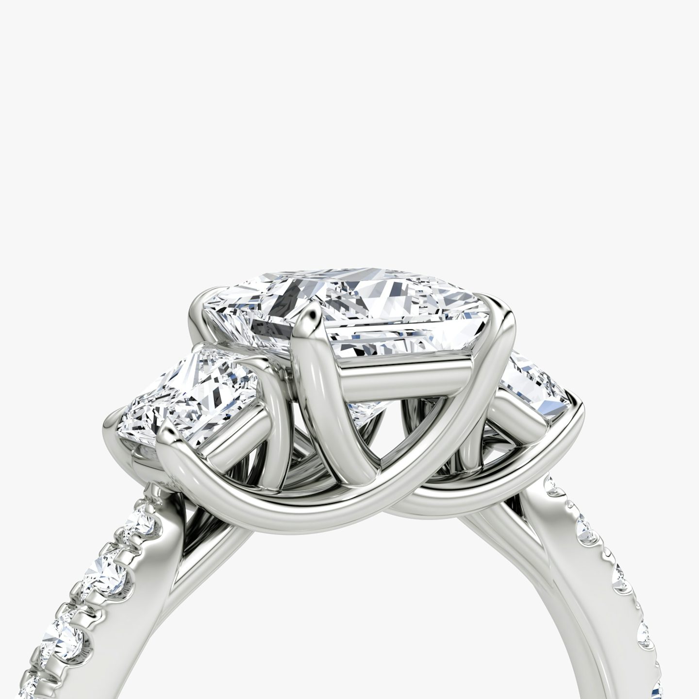 The Trellis Three Stone | Princess | 18k | White Gold | bandAccent: Pavé | diamondOrientation: vertical | caratWeight: other