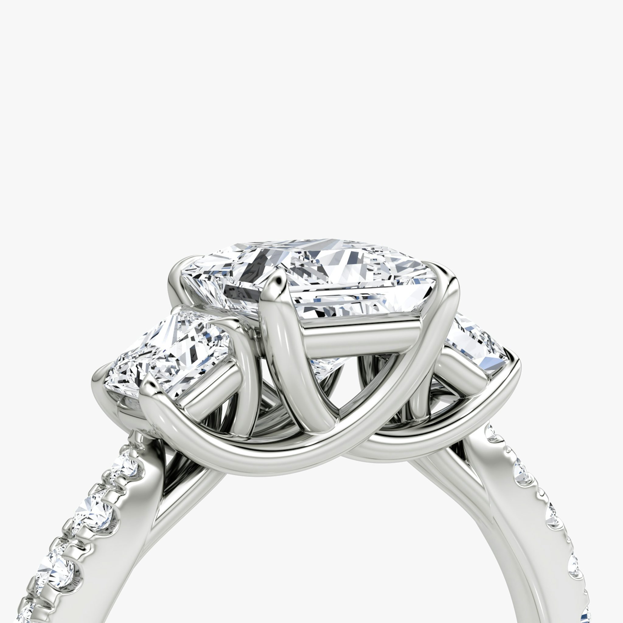The Trellis Three Stone | Princess | Platinum | bandAccent: Pavé | diamondOrientation: vertical | caratWeight: other