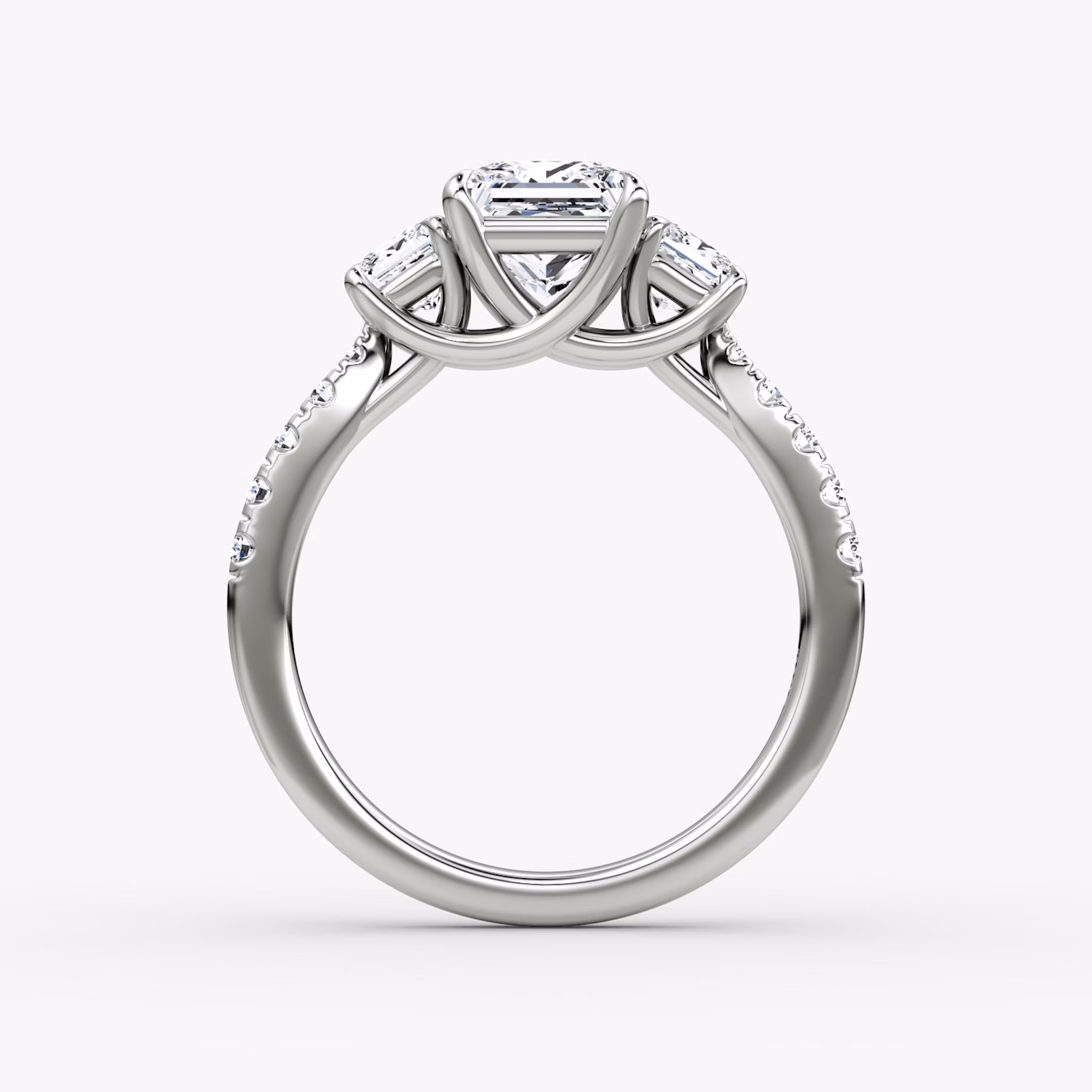 The Trellis Three Stone | Princess | Platinum | bandAccent: Pavé | diamondOrientation: vertical | caratWeight: other