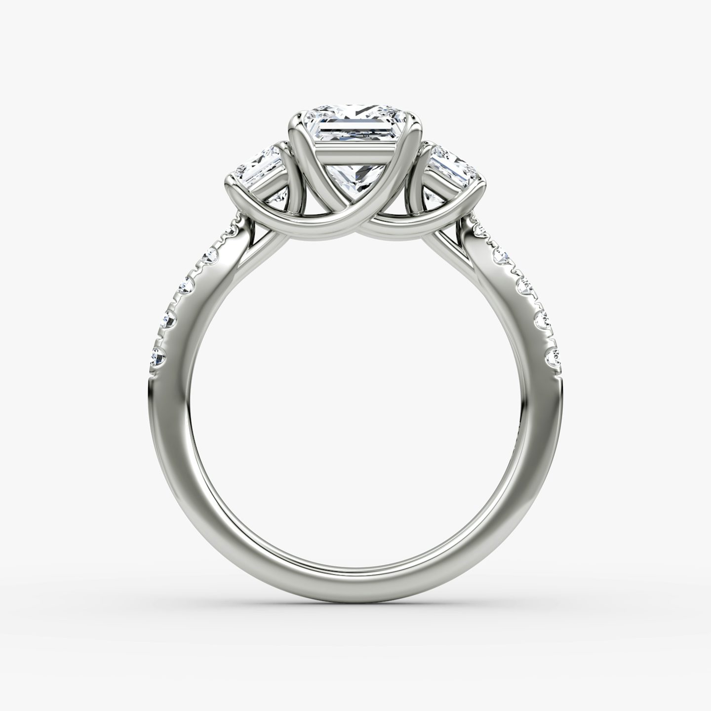 The Trellis Three Stone | Princess | 18k | White Gold | bandAccent: Pavé | diamondOrientation: vertical | caratWeight: other