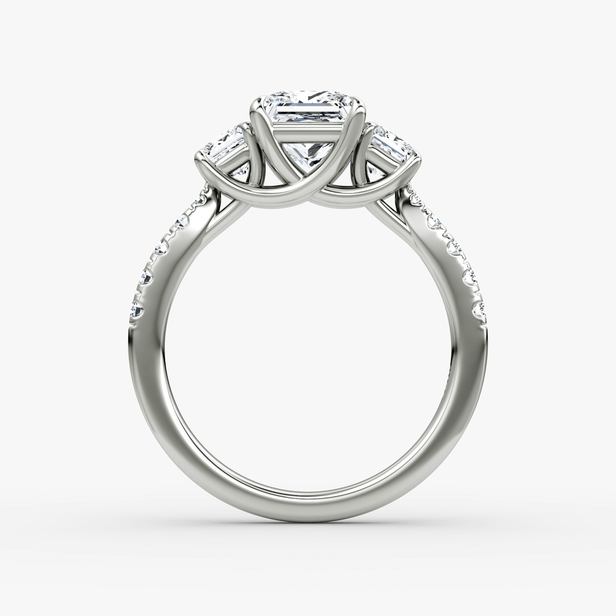 The Trellis Three Stone | Princess | Platinum | bandAccent: Pavé | diamondOrientation: vertical | caratWeight: other