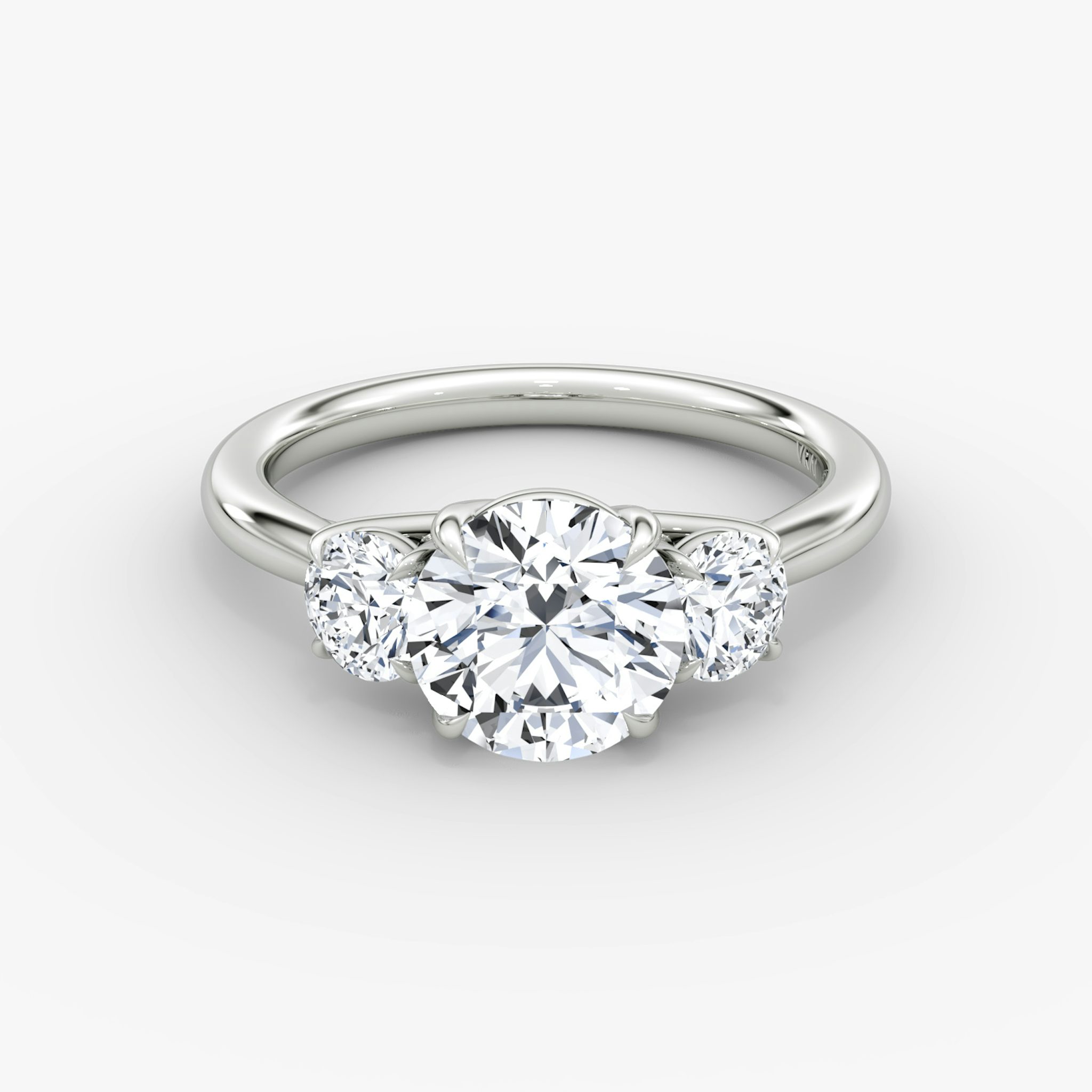 The Trellis Three Stone | Round Brilliant | Platinum | bandAccent: Plain | caratWeight: 1.5ct | diamondOrientation: vertical