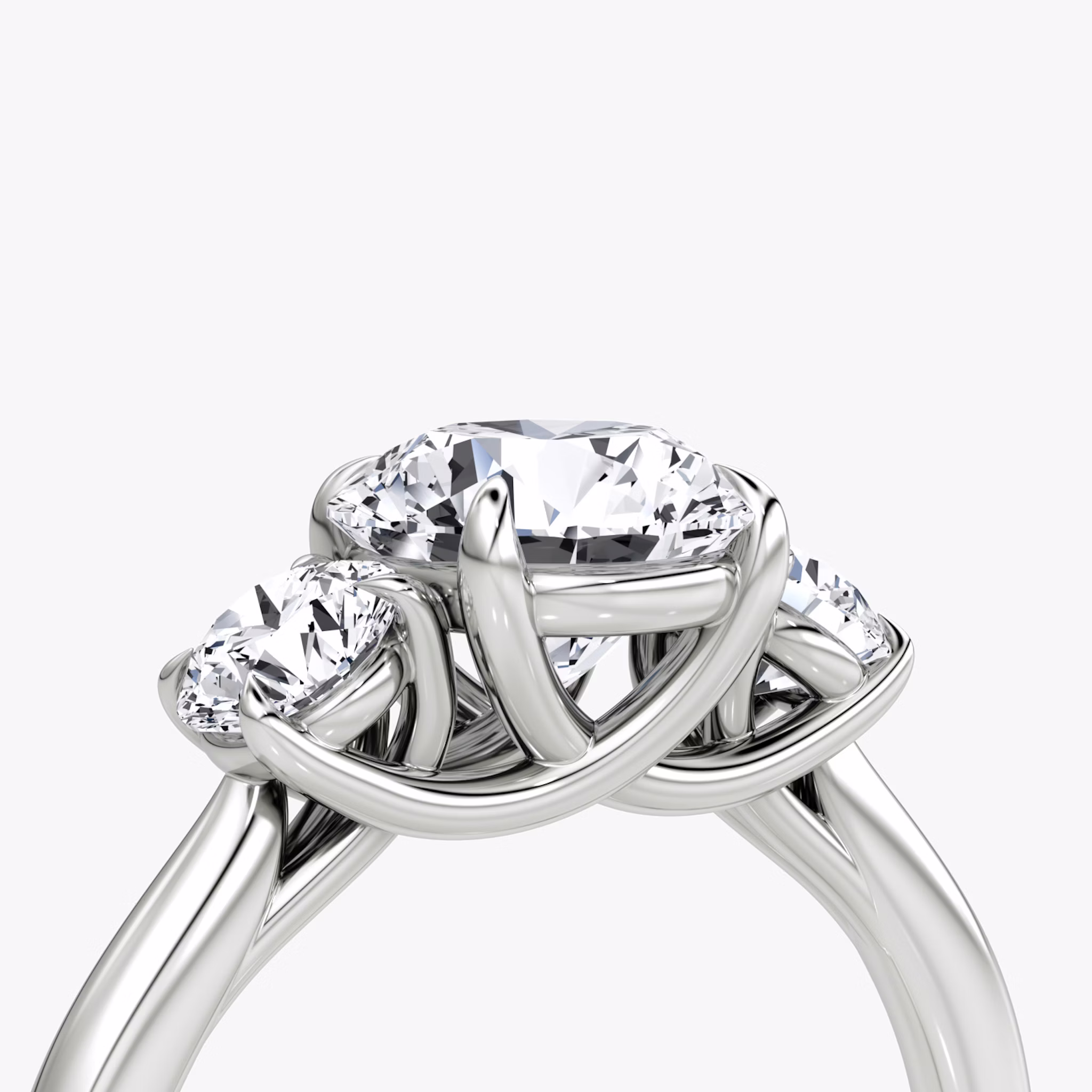 The Trellis Three Stone | Round Brilliant | Platinum | bandAccent: Plain | caratWeight: 1.5ct | diamondOrientation: vertical