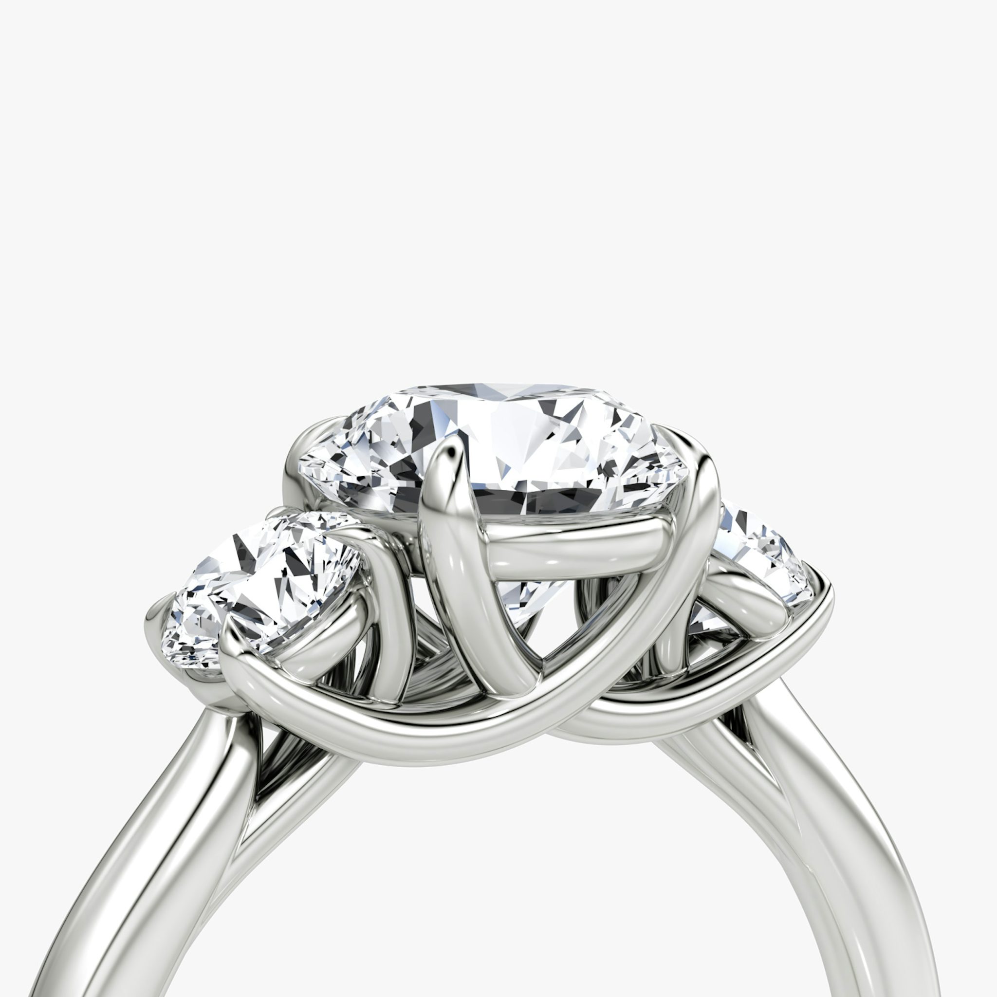 The Trellis Three Stone | Round Brilliant | Platinum | bandAccent: Plain | caratWeight: 1.5ct | diamondOrientation: vertical