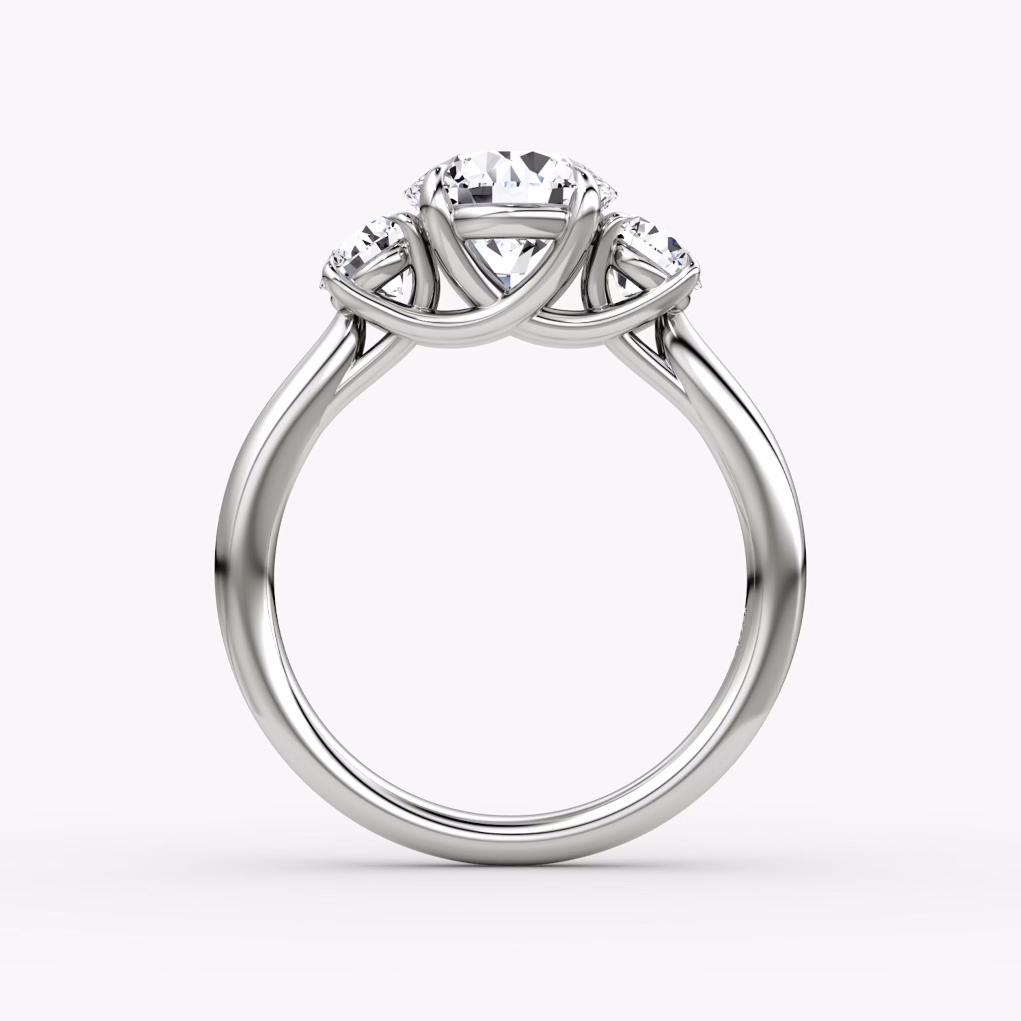The Trellis Three Stone | Round Brilliant | Platinum | bandAccent: Plain | caratWeight: 1.5ct | diamondOrientation: vertical