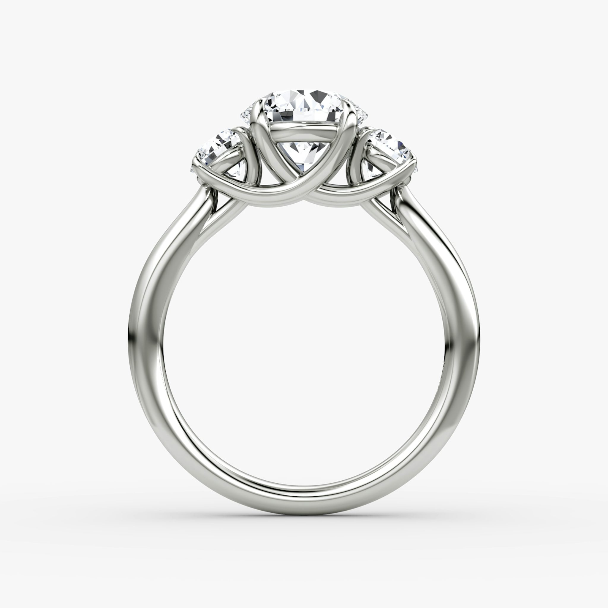 The Trellis Three Stone | Round Brilliant | Platinum | bandAccent: Plain | caratWeight: 1.5ct | diamondOrientation: vertical