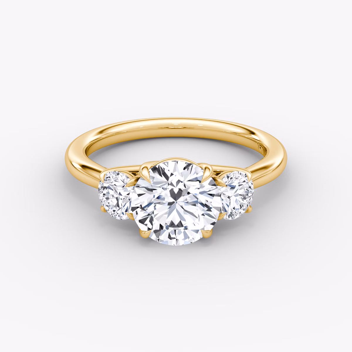 The Trellis Three Stone | Round Brilliant | 18k | Yellow Gold | bandAccent: Plain | caratWeight: 1.5ct | diamondOrientation: vertical
