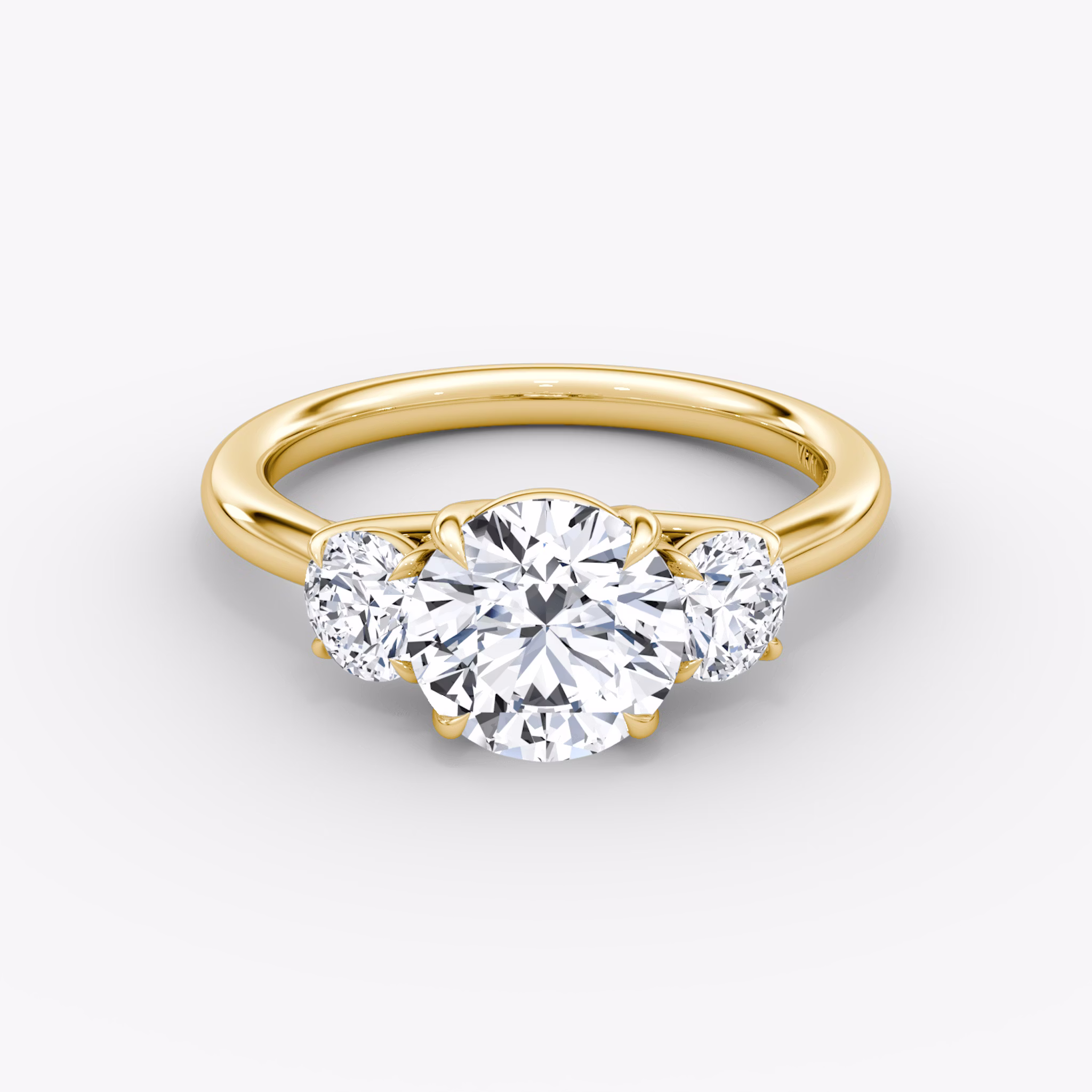 The Trellis Three Stone | Round Brilliant | 18k | Yellow Gold | bandAccent: Plain | caratWeight: other | diamondOrientation: vertical